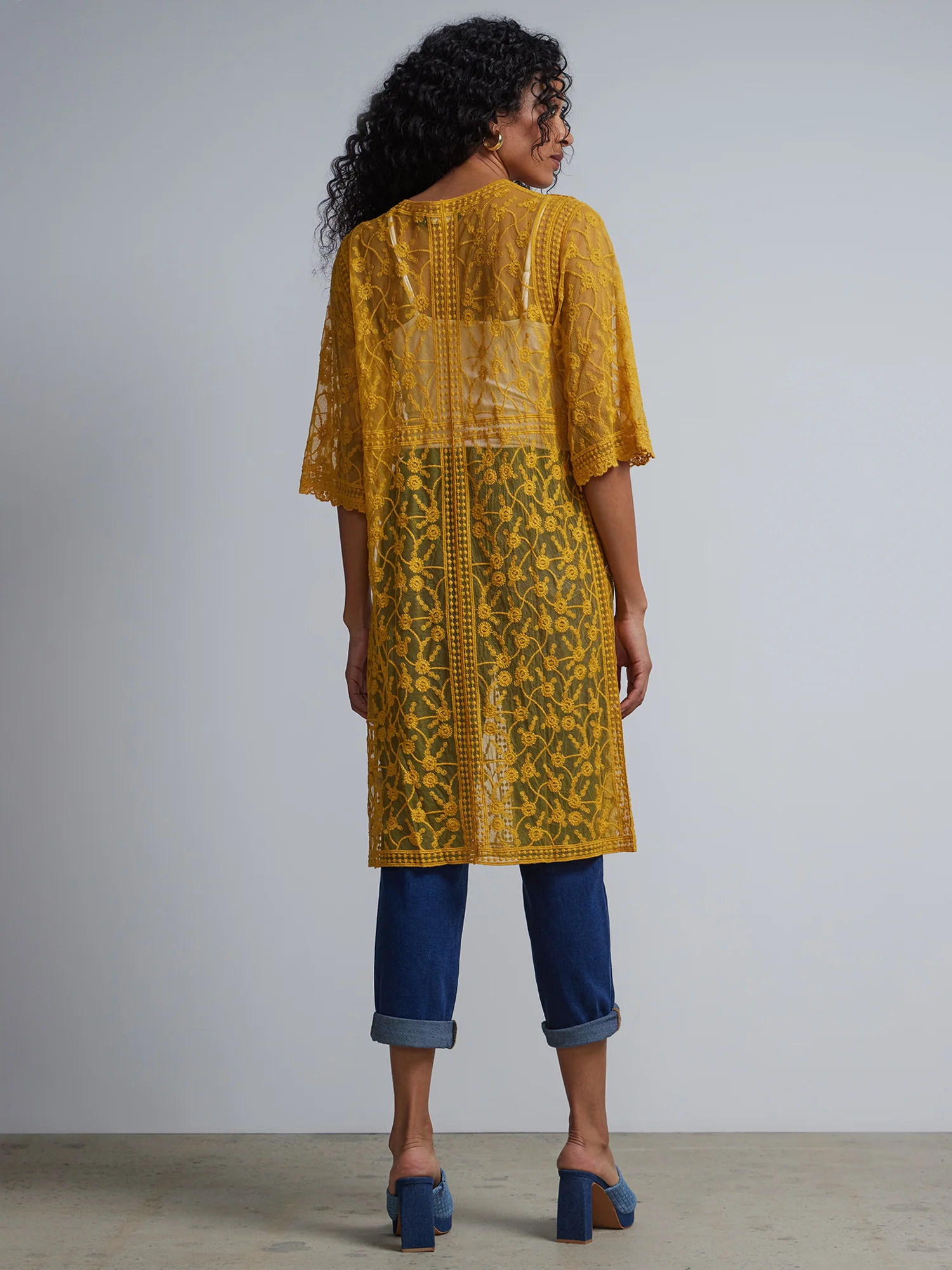 Lace-Embroidered Tie-Front Kimono - Image 8