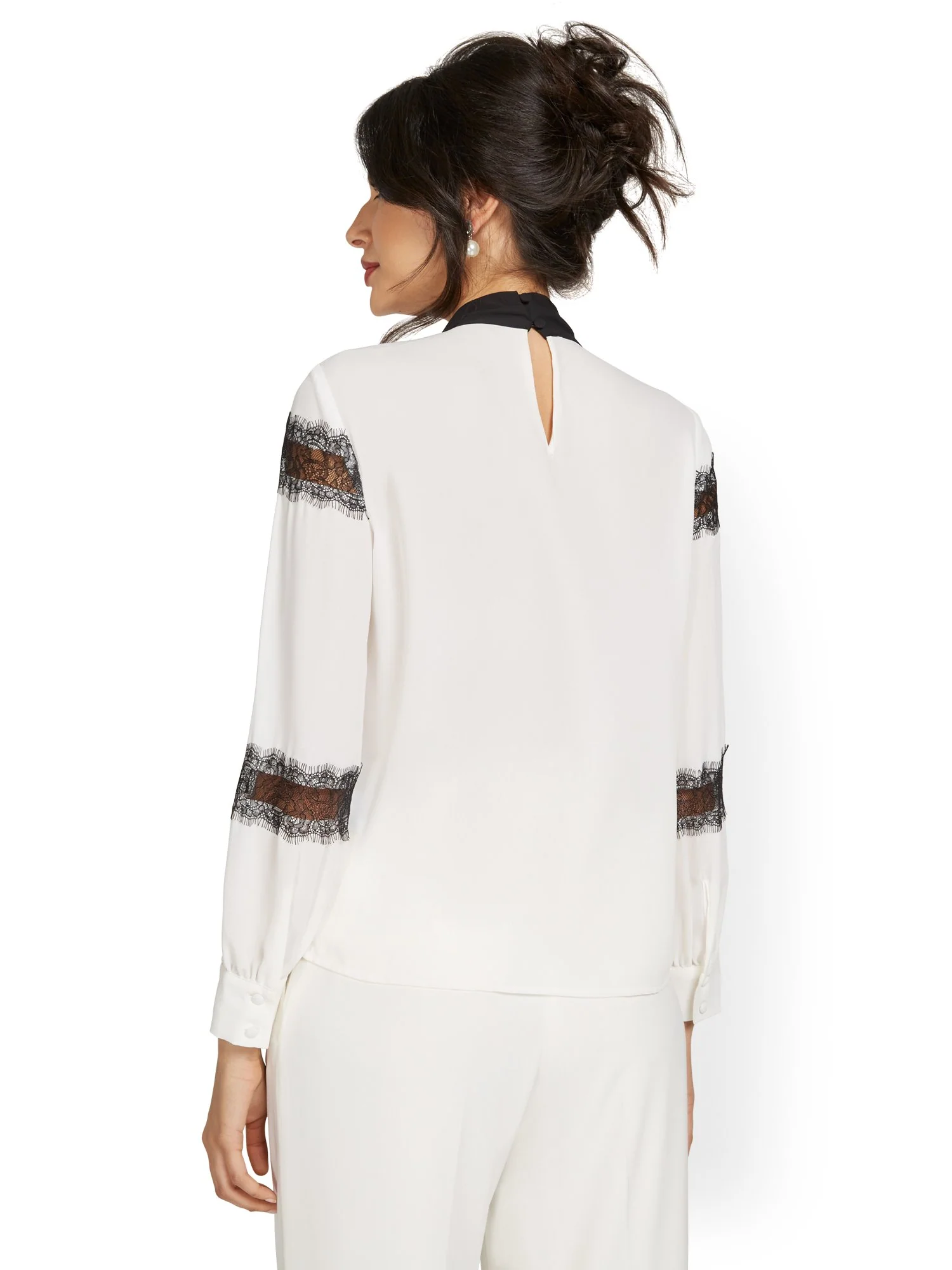 Lace-Inset Tie-Neck Blouse - Image 3
