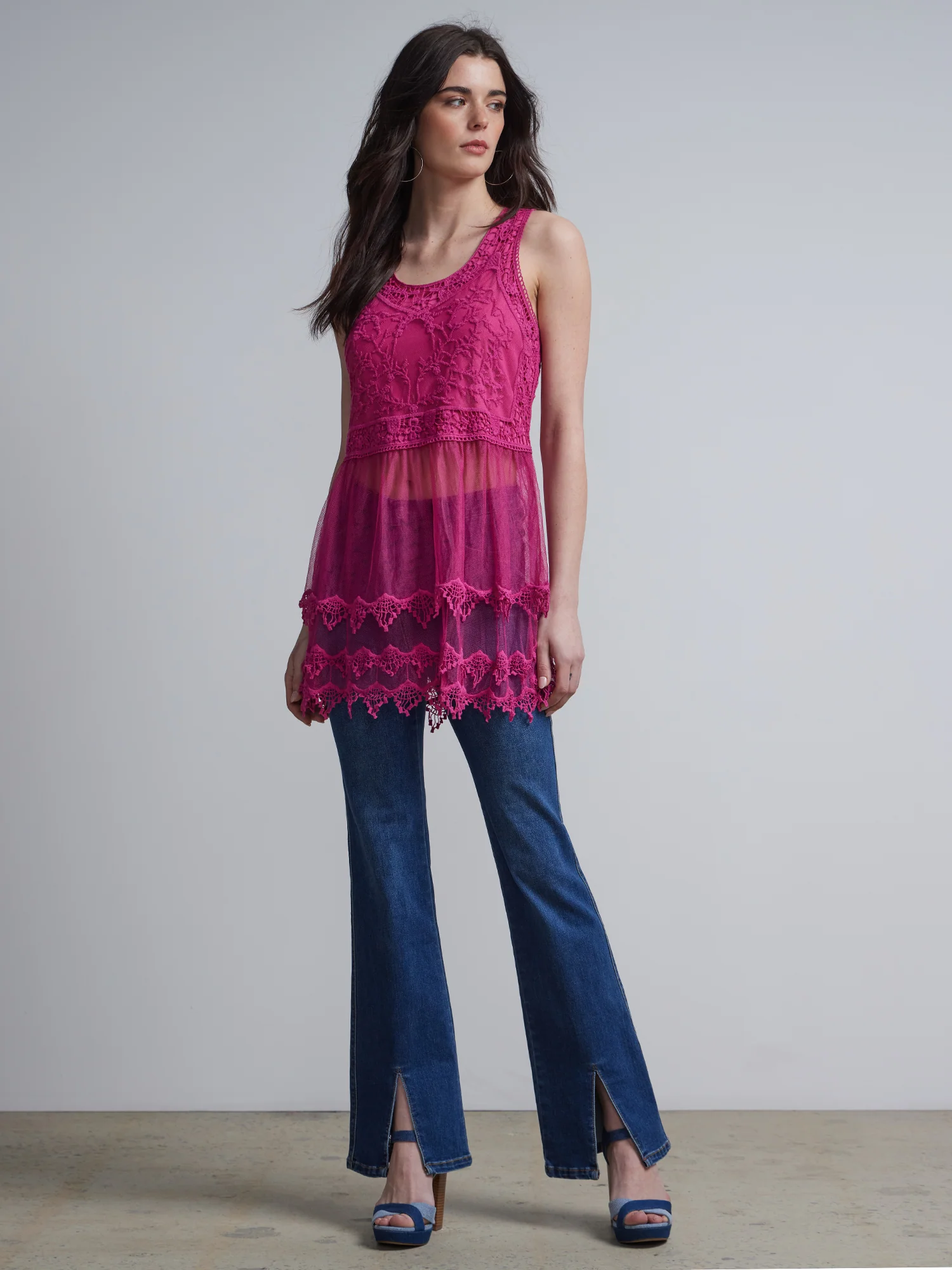 Lace-Mesh Sleeveless Tunic Top - Image 11