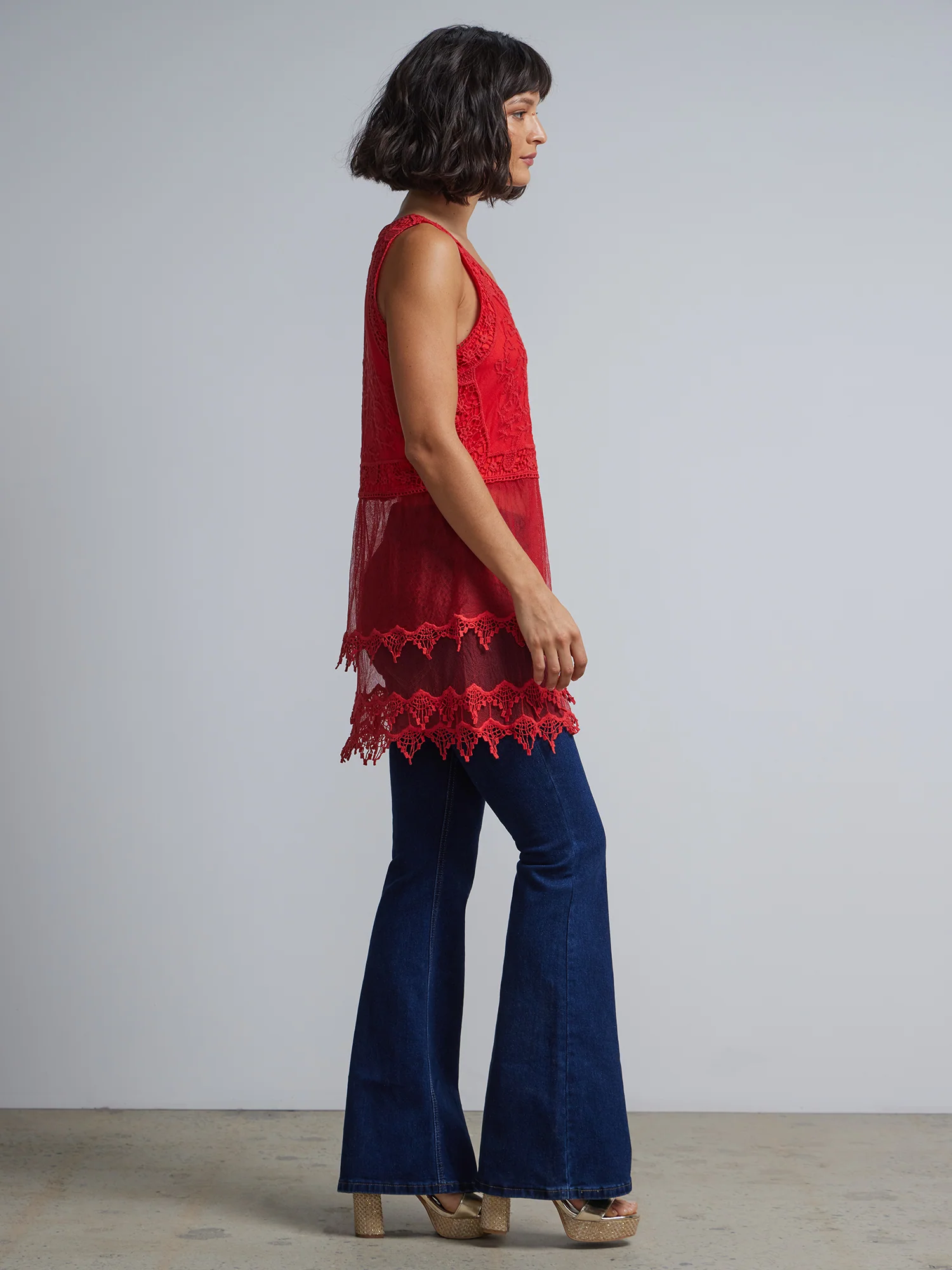 Lace-Mesh Sleeveless Tunic Top - Image 2