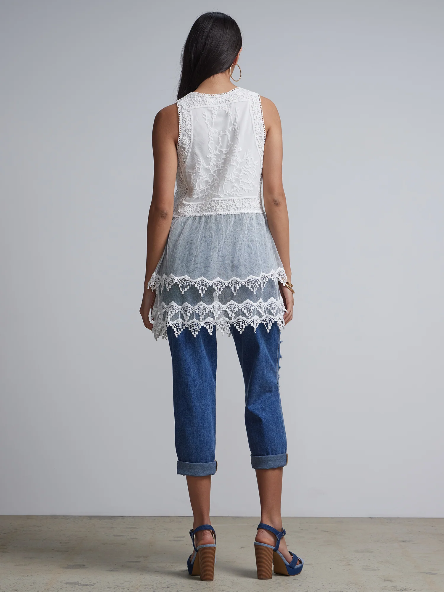 Lace-Mesh Sleeveless Tunic Top - Image 8