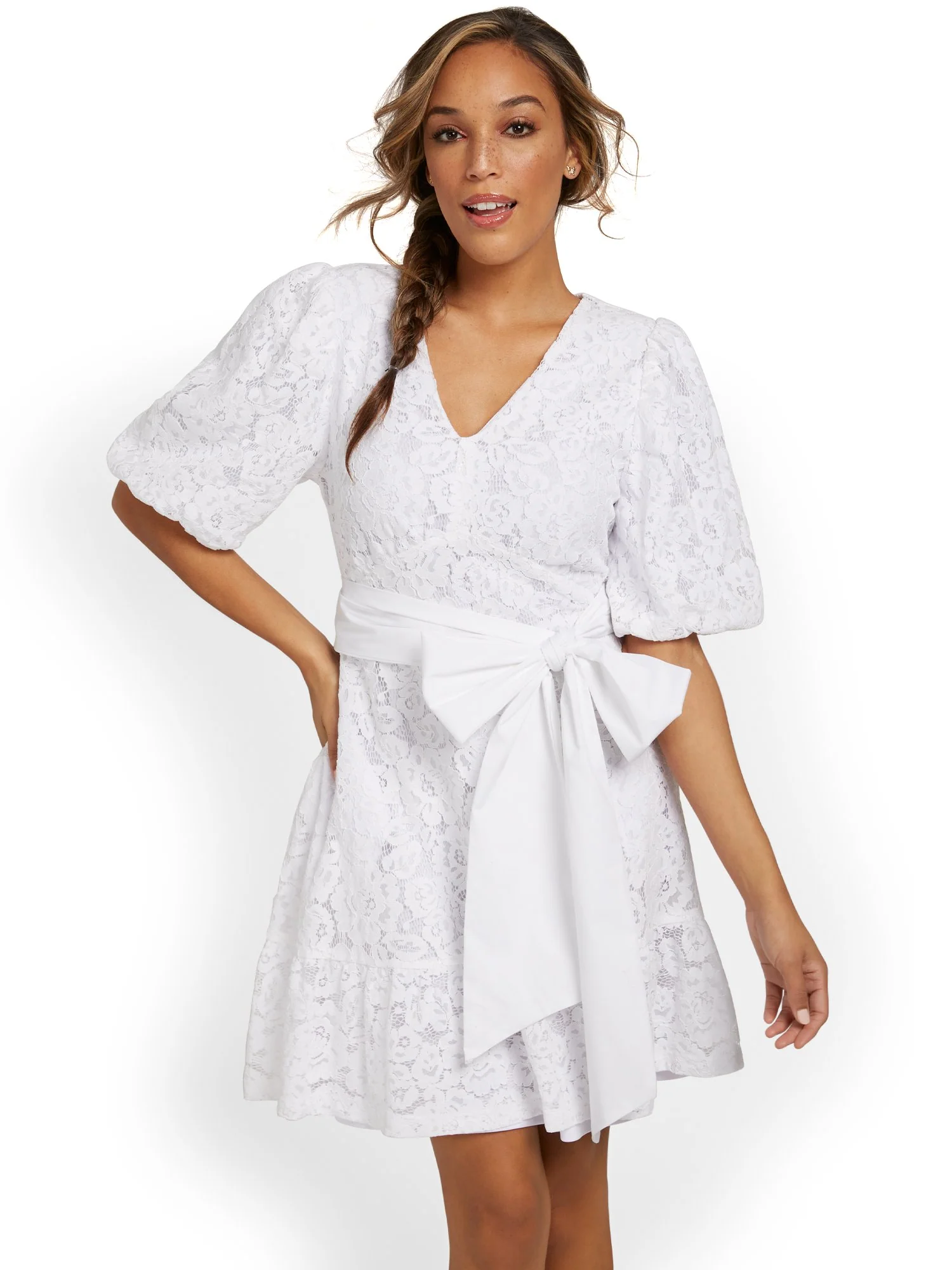 Lace Puff-Sleeve Shift Dress - Image 2