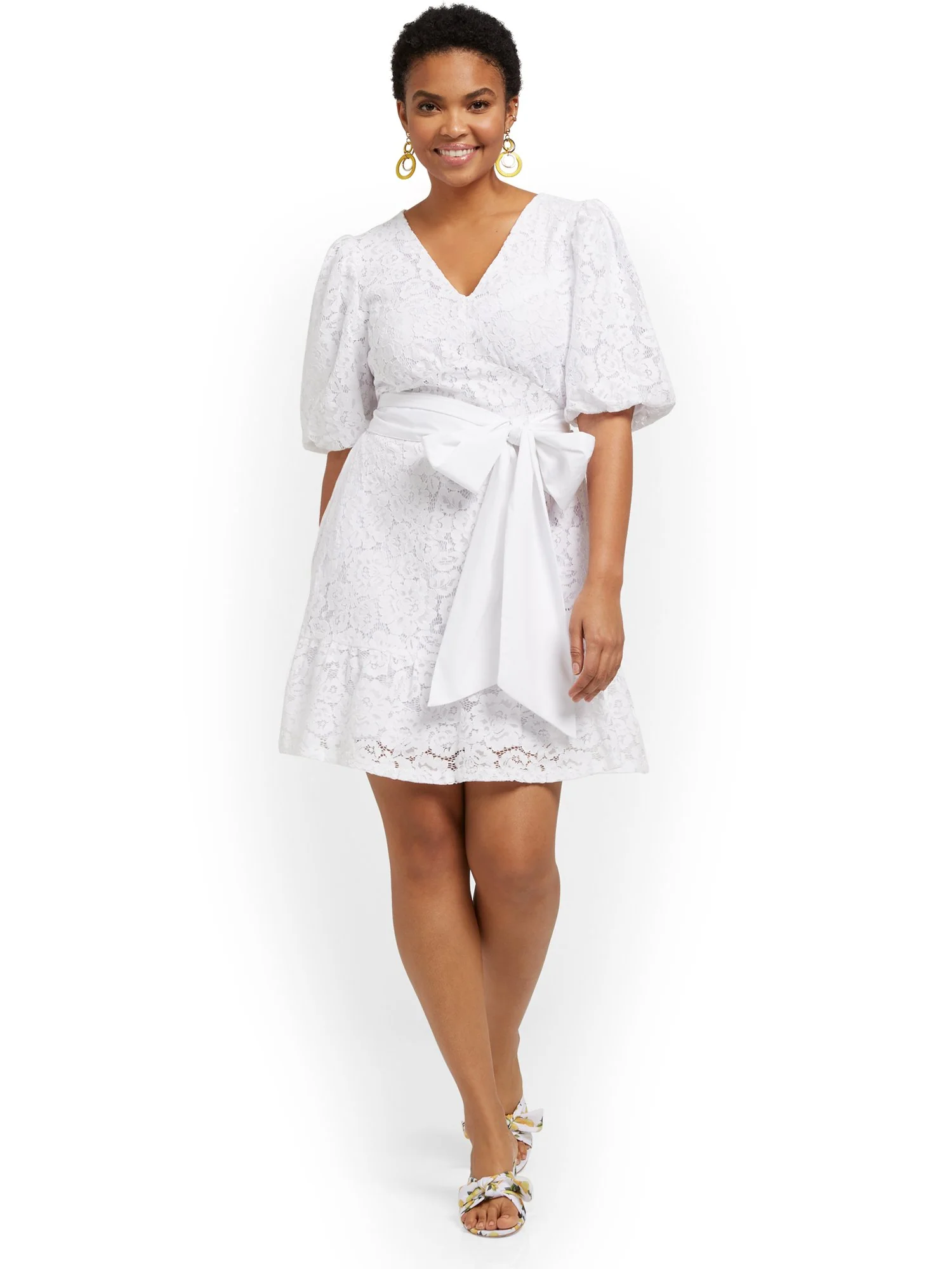 Lace Puff-Sleeve Shift Dress - Image 5
