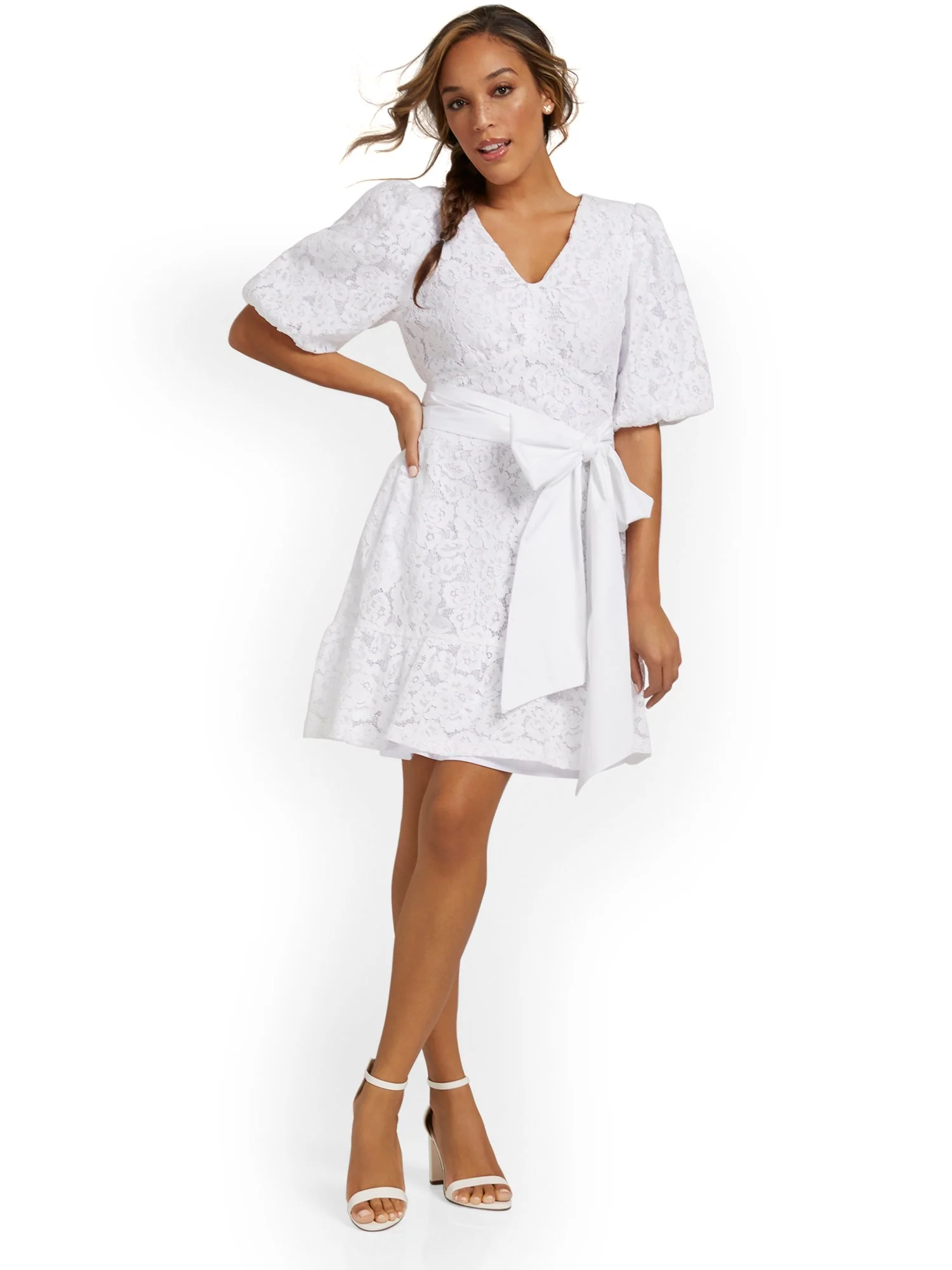 Lace Puff-Sleeve Shift Dress - Image 6