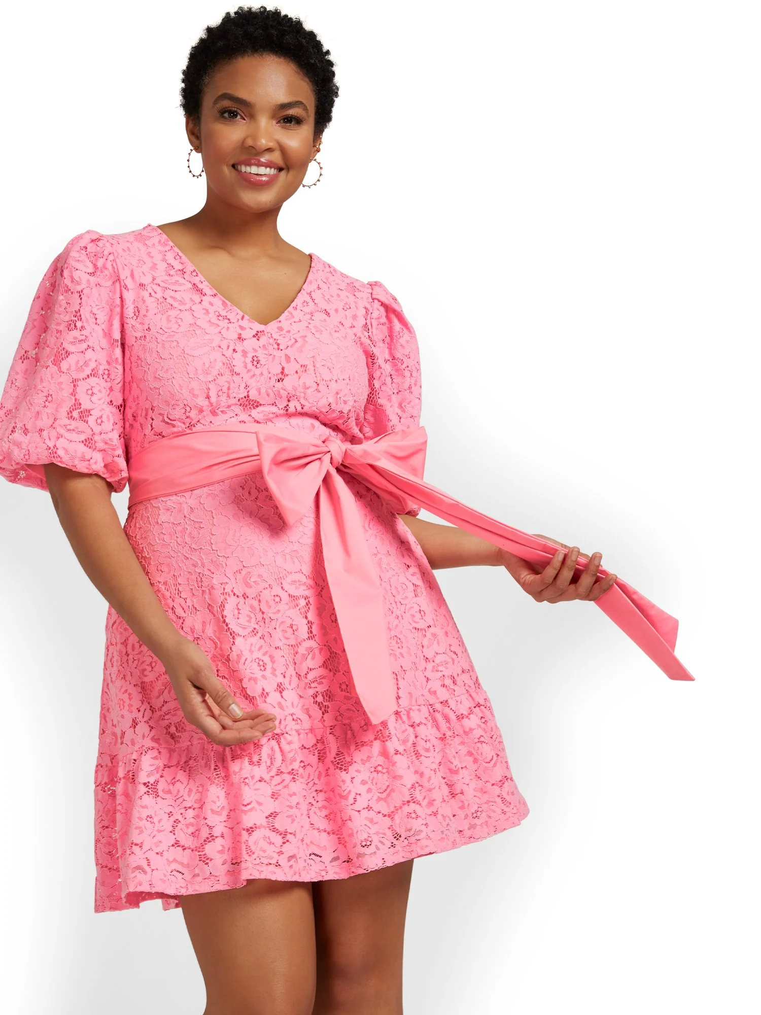 Lace Puff-Sleeve Shift Dress - Image 9