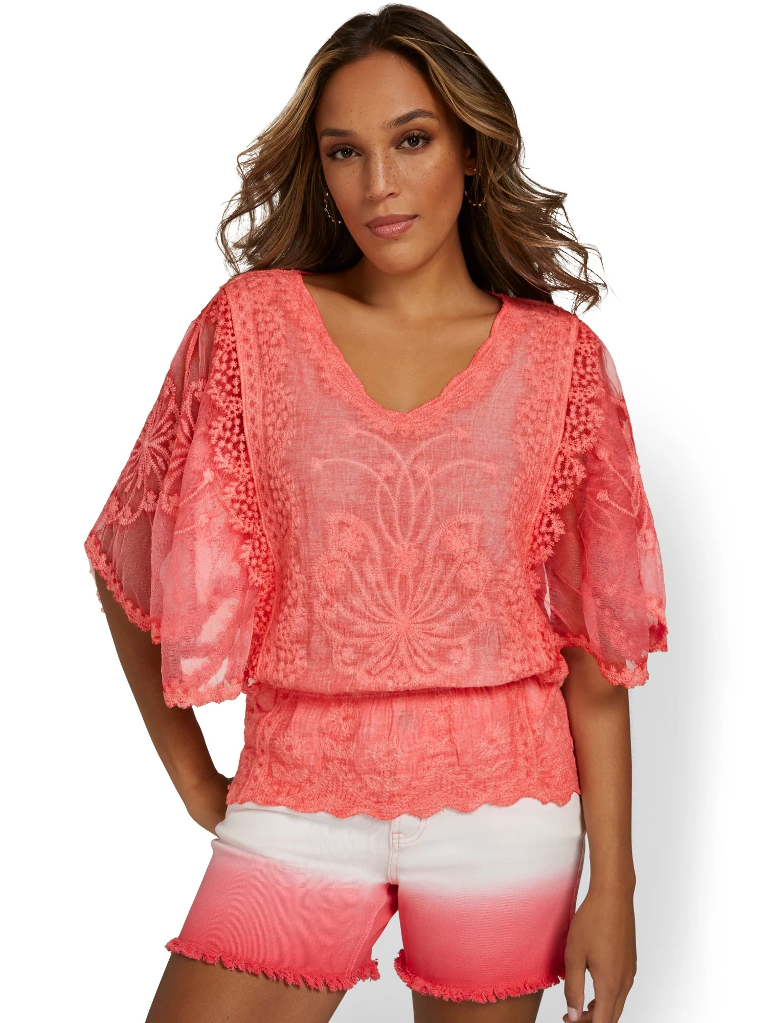 Lace Scalloped-Hem Peplum Top - Image 11