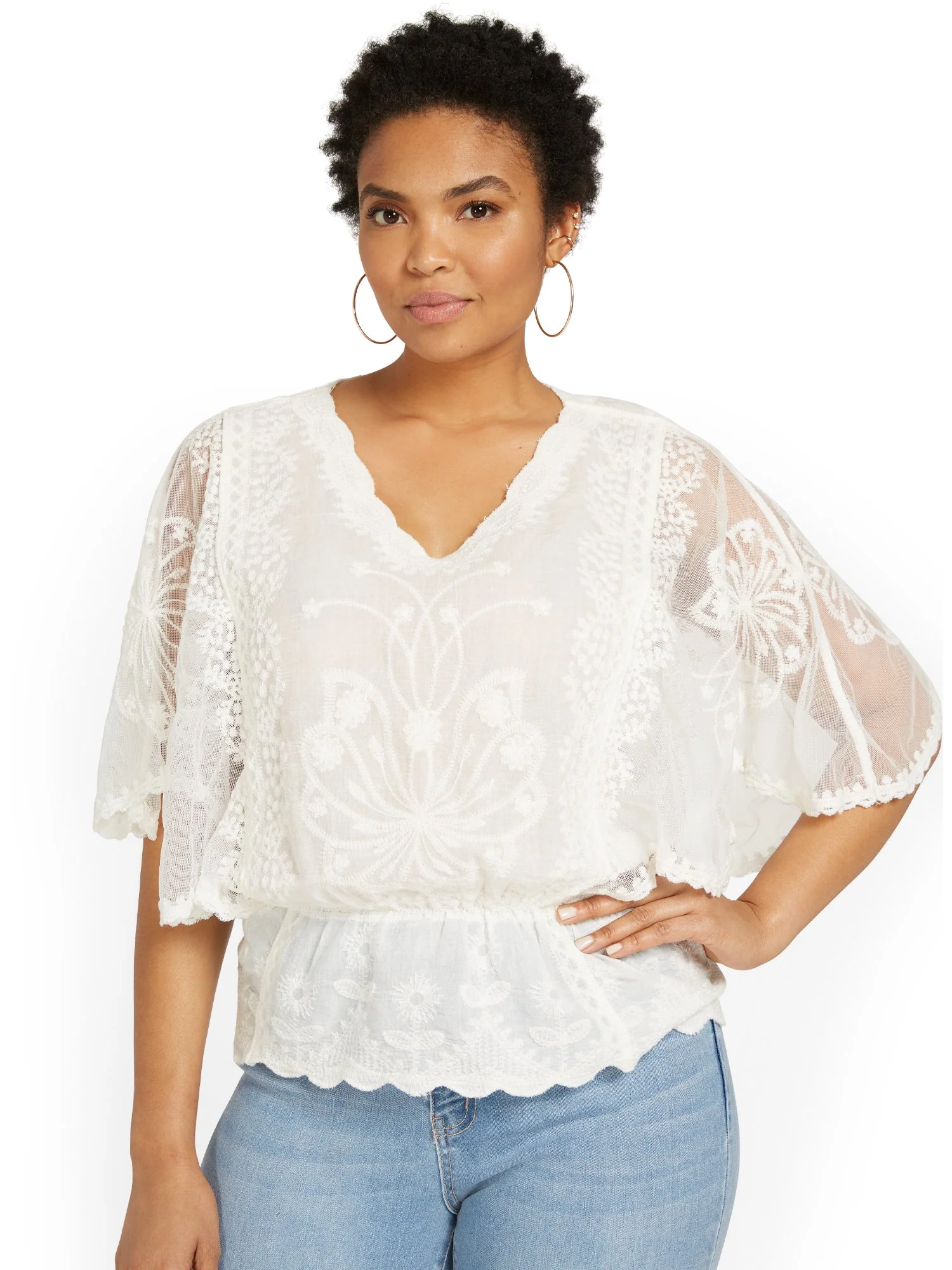 Lace Scalloped-Hem Peplum Top - Image 2