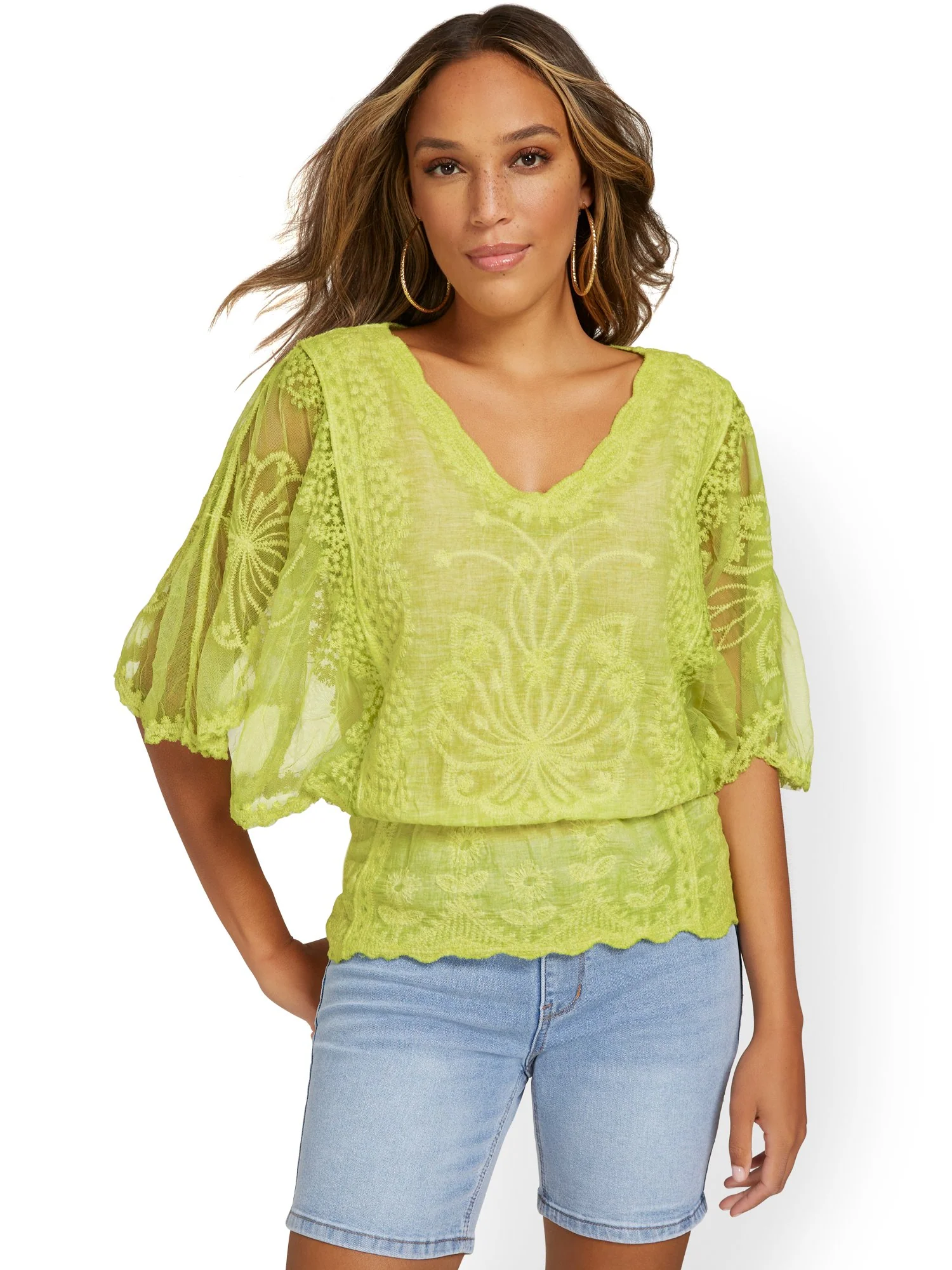 Lace Scalloped-Hem Peplum Top - Image 5