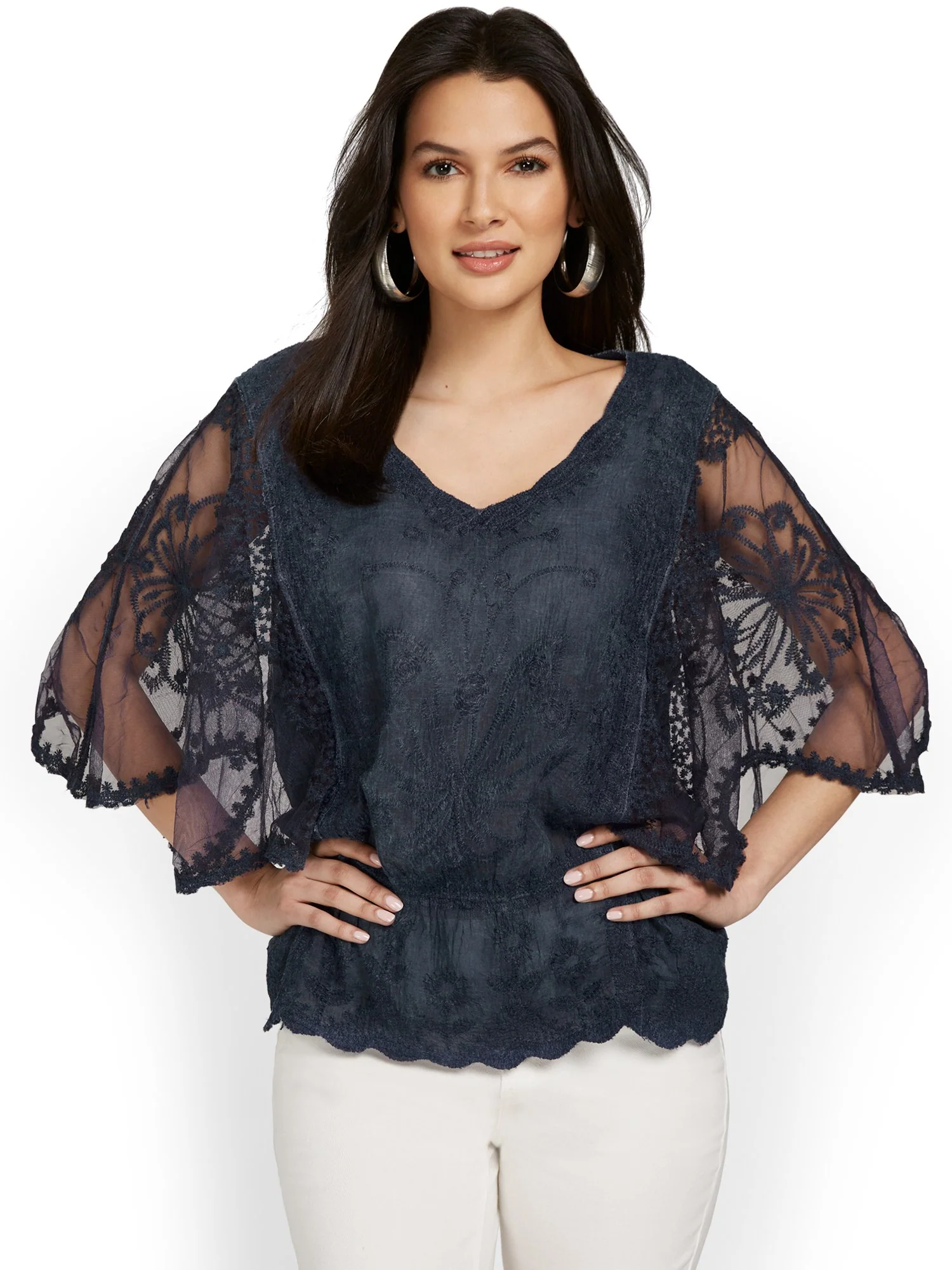 Lace Scalloped-Hem Peplum Top - Image 8