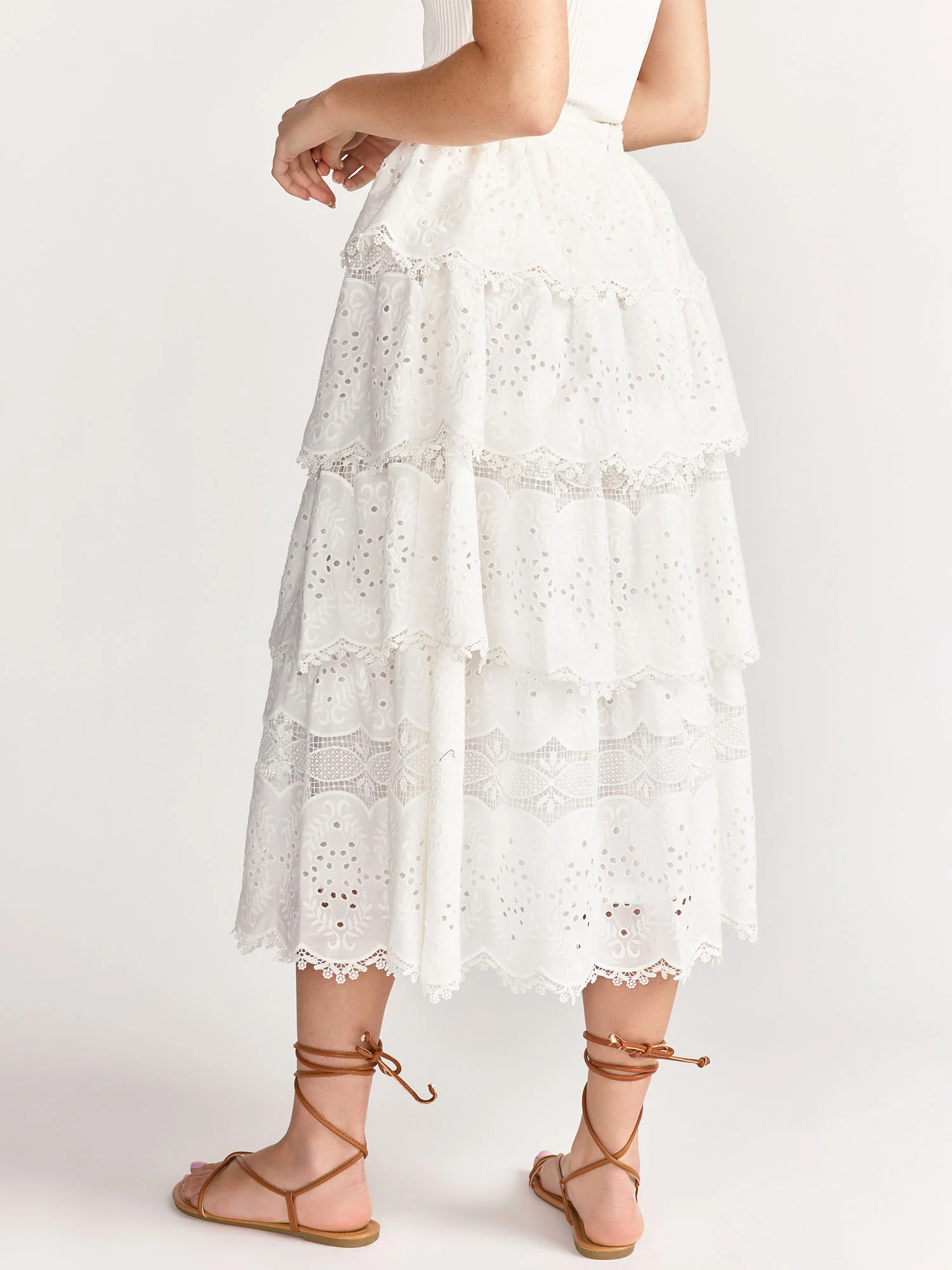 Lace Tiered Midi Skirt - Just Me - Image 3
