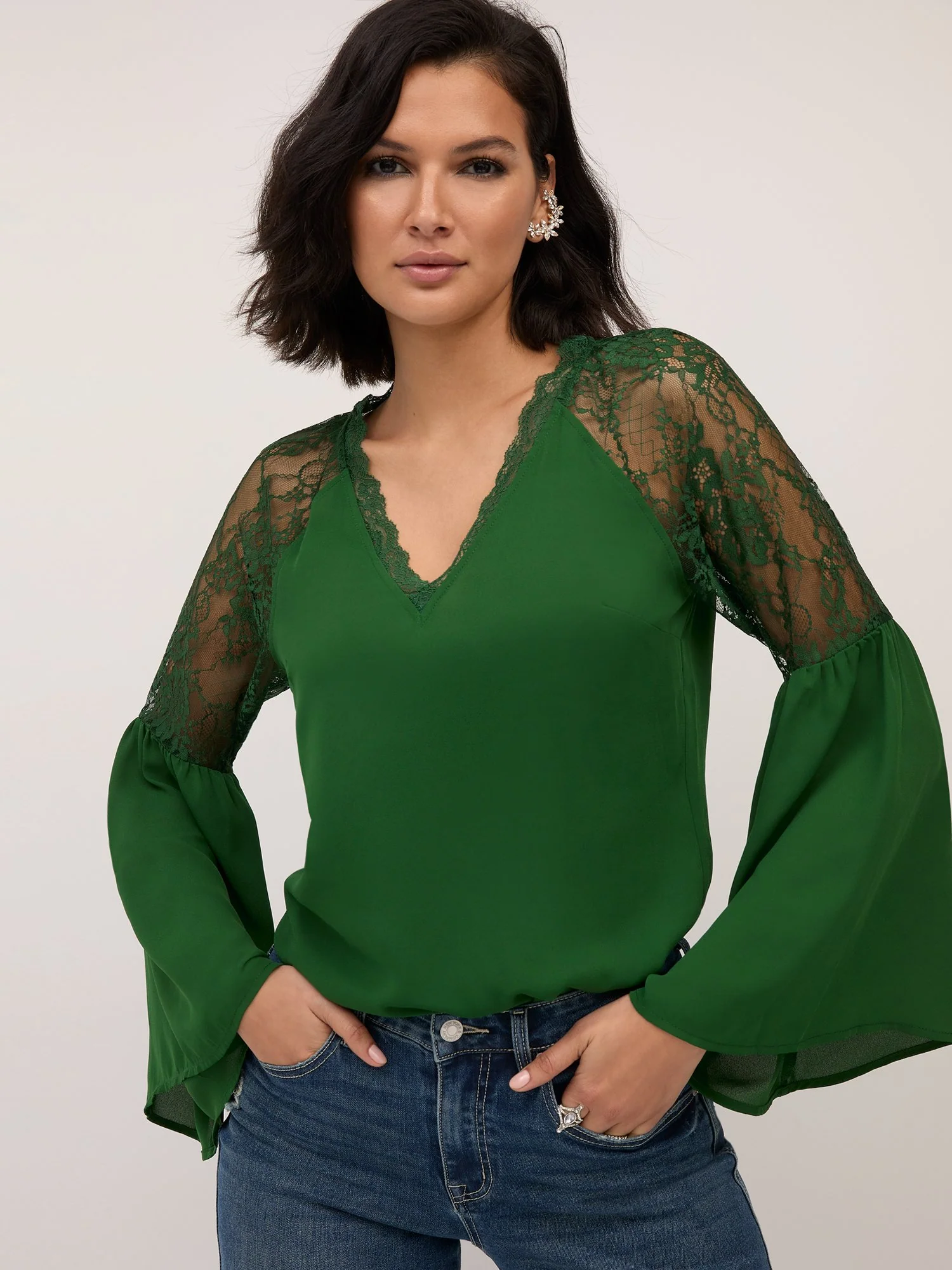 Lace-Trim Bell-Sleeve Top - Image 5