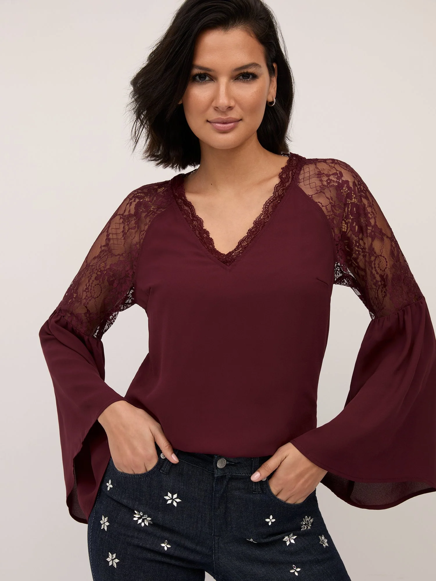 Lace-Trim Bell-Sleeve Top - Image 8