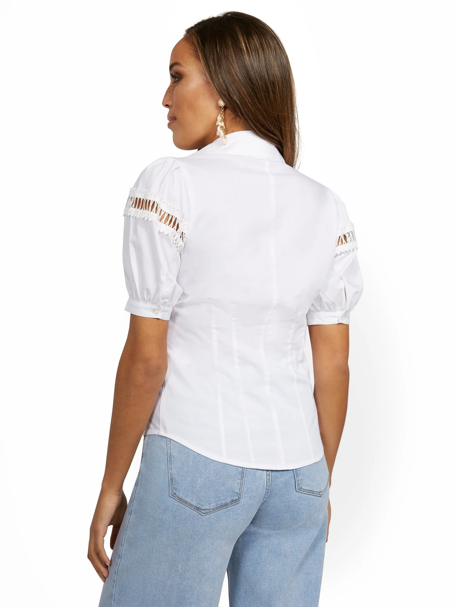 Lace-Trim Puff-Sleeve Shirt - Lily & Cali - Image 3
