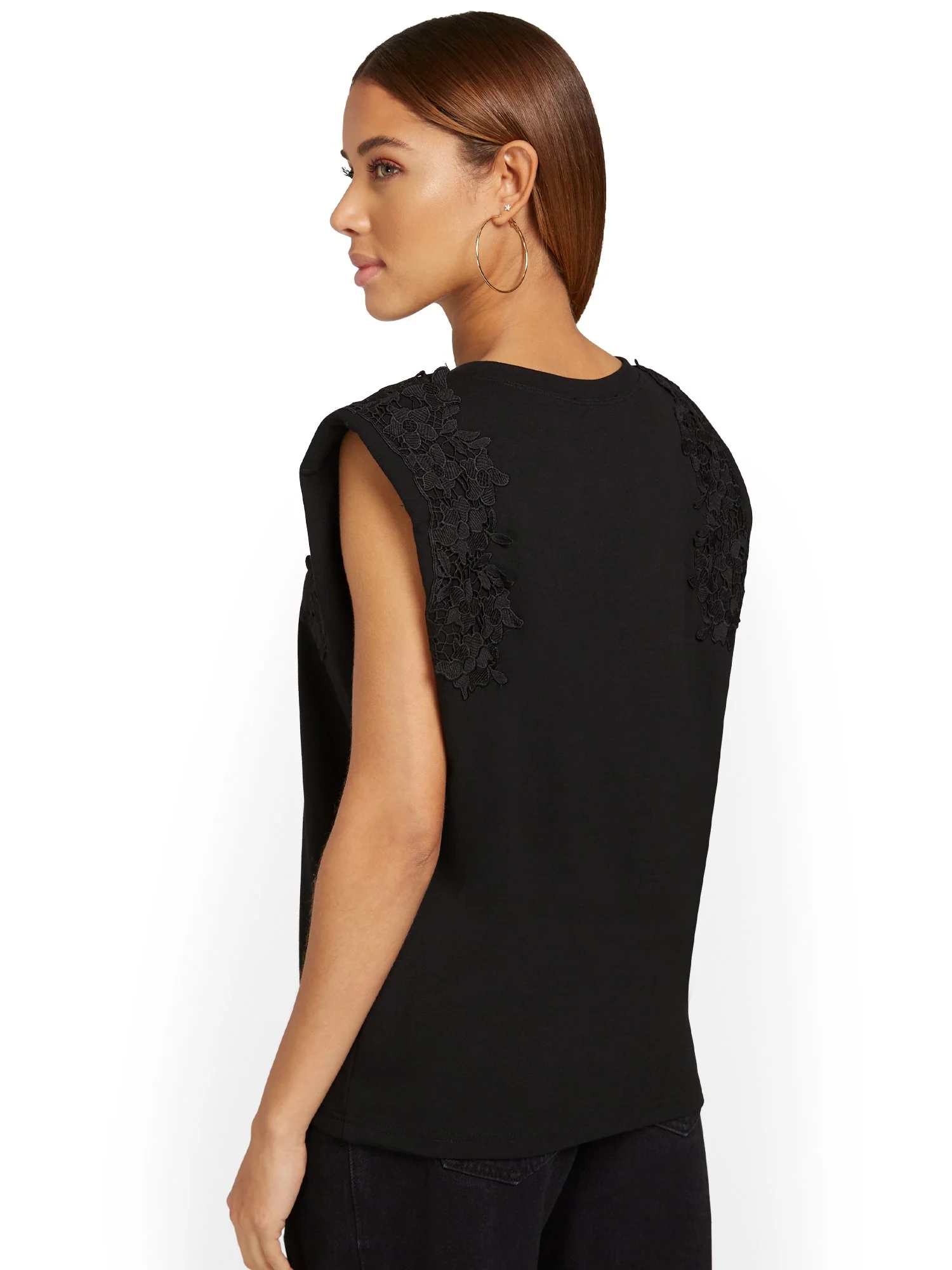 Moodie Lace-Trim Shoulder-Pad Tee - Brands We Love - Image 3