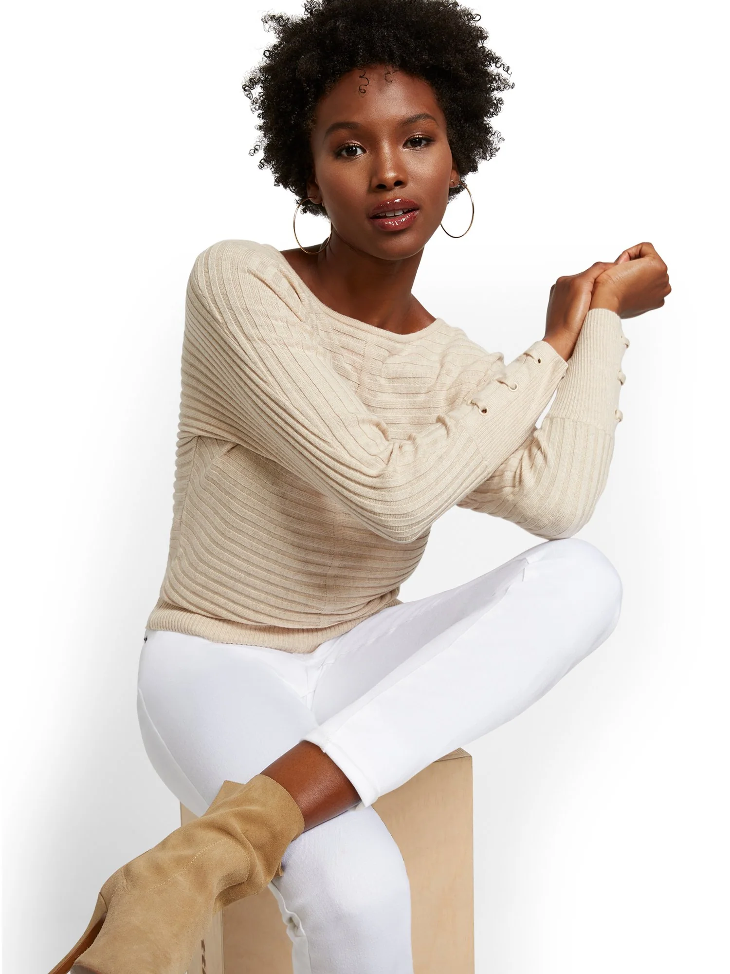 Lace-Up Cuff Dolman Sweater - Image 16