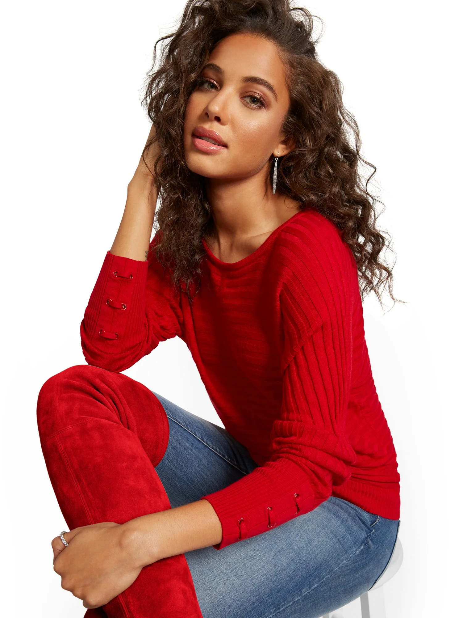 Lace-Up Cuff Dolman Sweater - Image 6