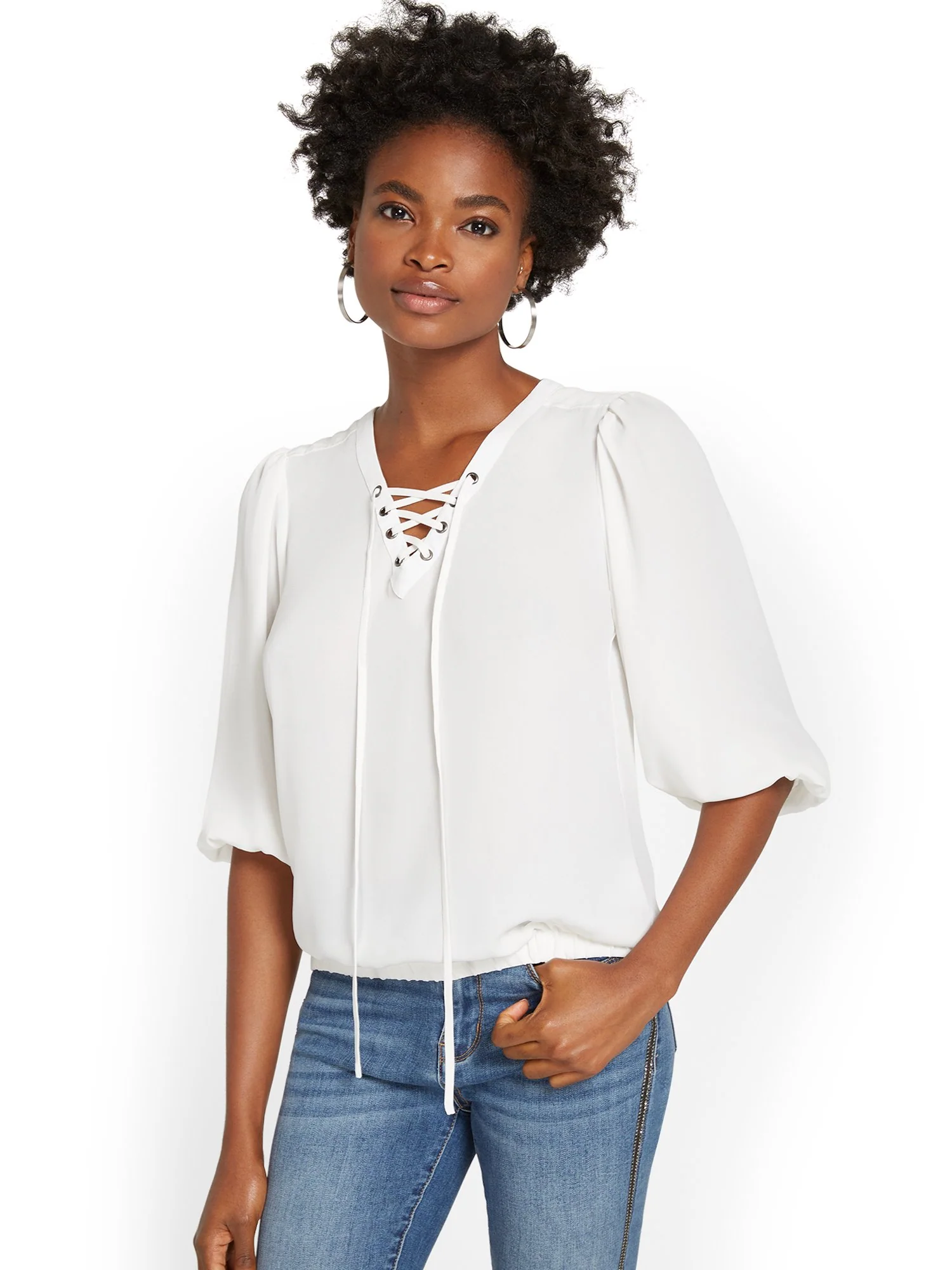 Lace-Up Neck Top - Image 11