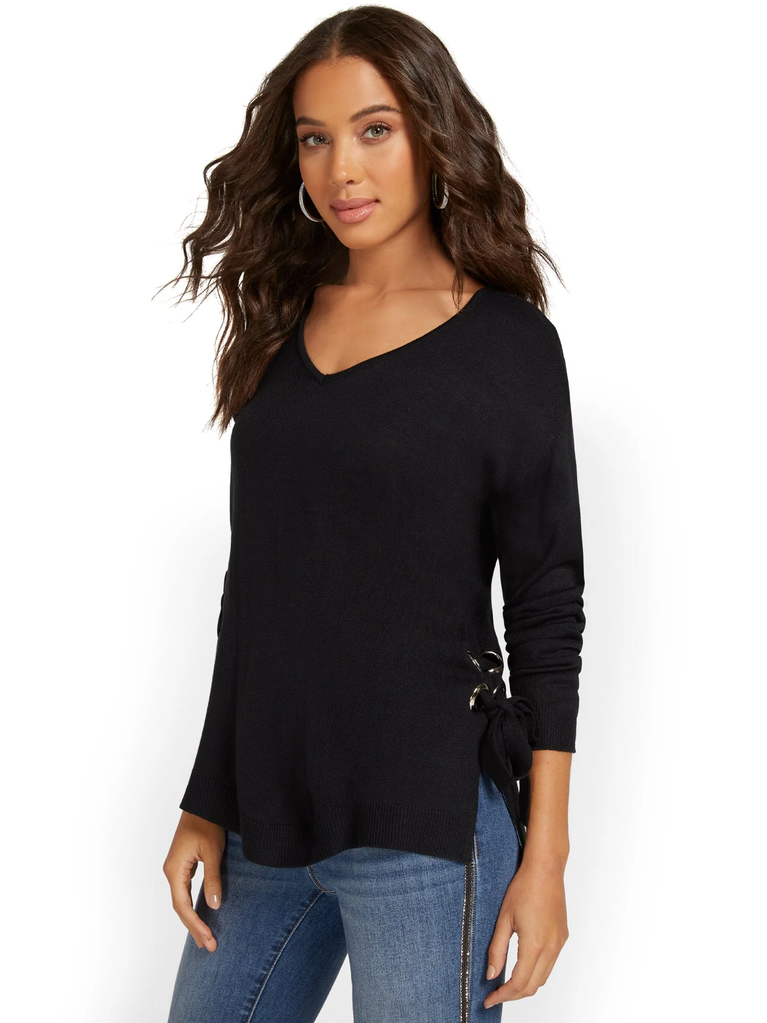 Lace-Up Side Tunic Sweater - Image 2