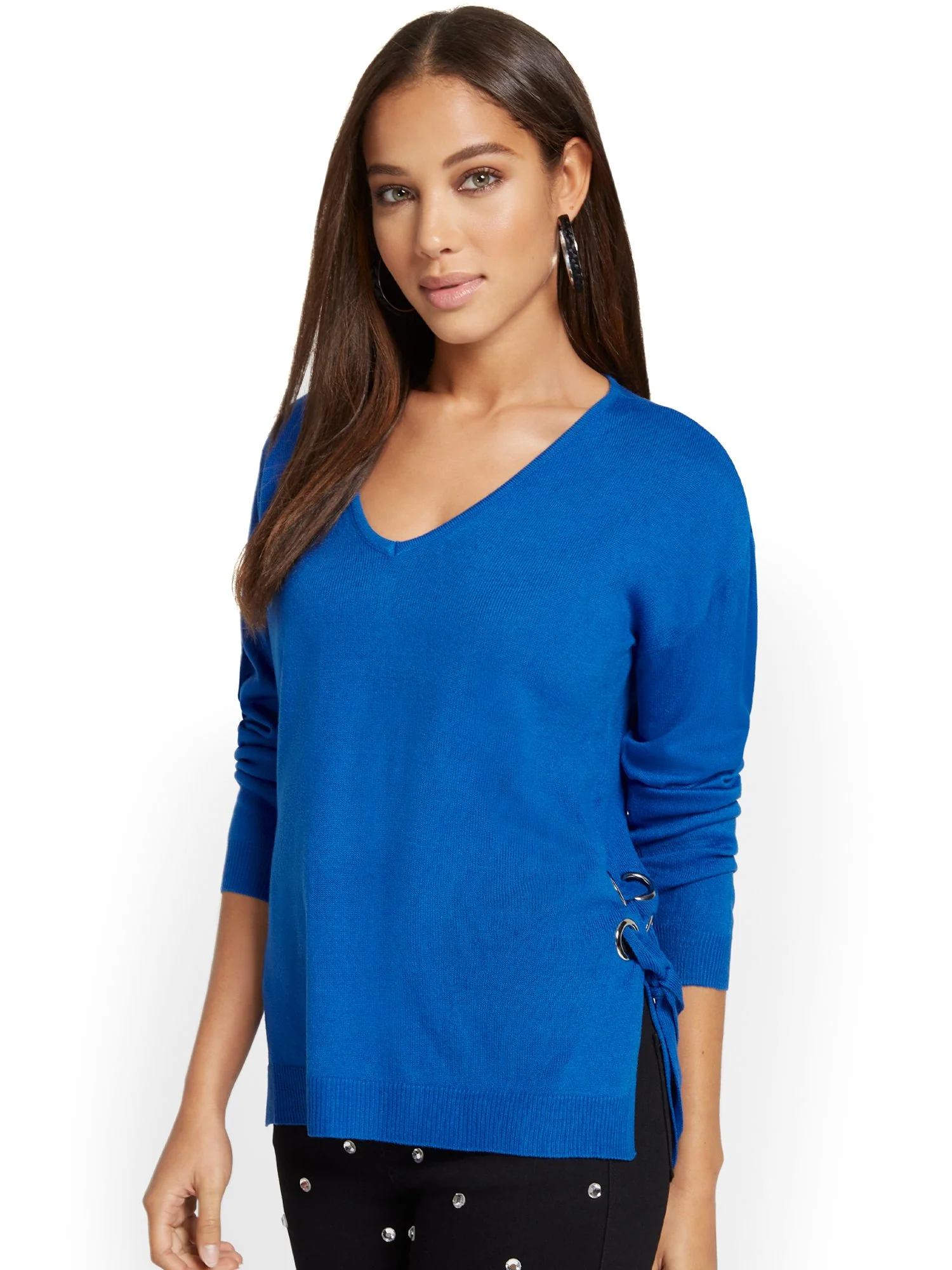 Lace-Up Side Tunic Sweater - Image 5