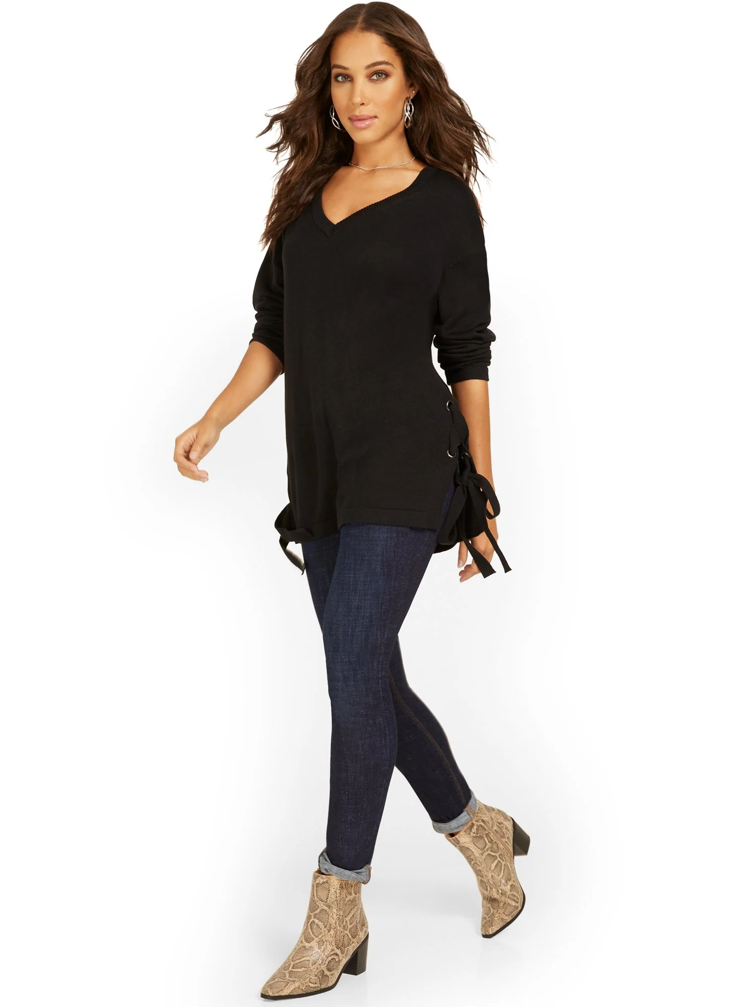 Lace-Up Side Tunic Sweater - Image 2