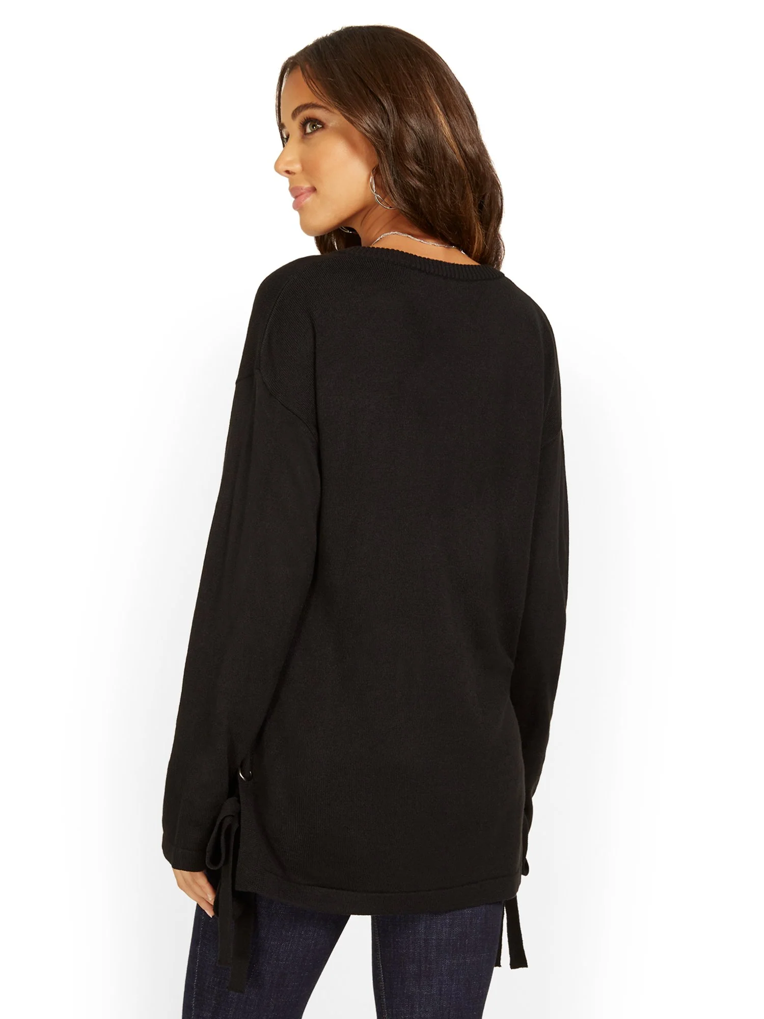 Lace-Up Side Tunic Sweater - Image 3