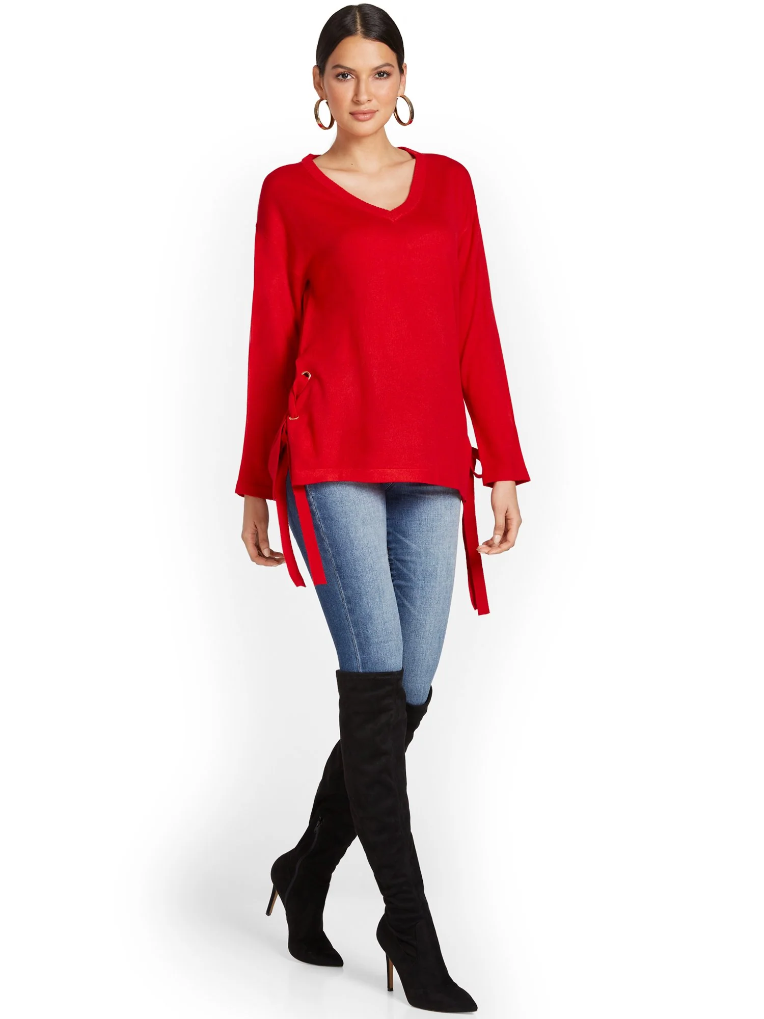 Lace-Up Side Tunic Sweater - Image 6