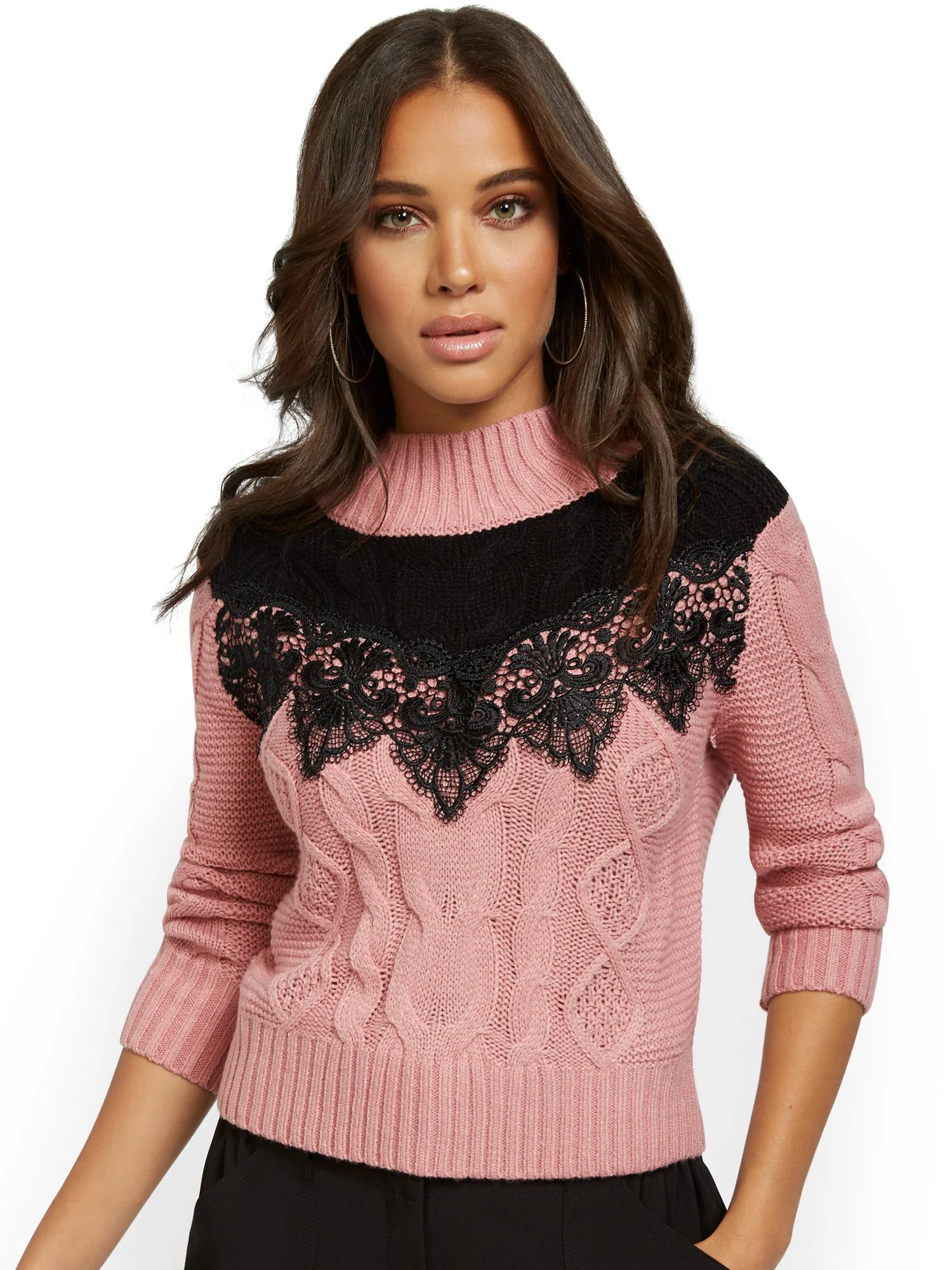 Lace Yoke Cable Sweater - Image 5