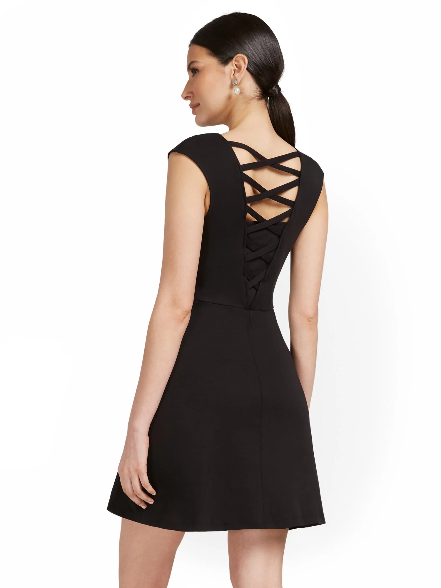 Lattice-Back Sleeveless Fit and Flare Dress - City Knits - Image 3