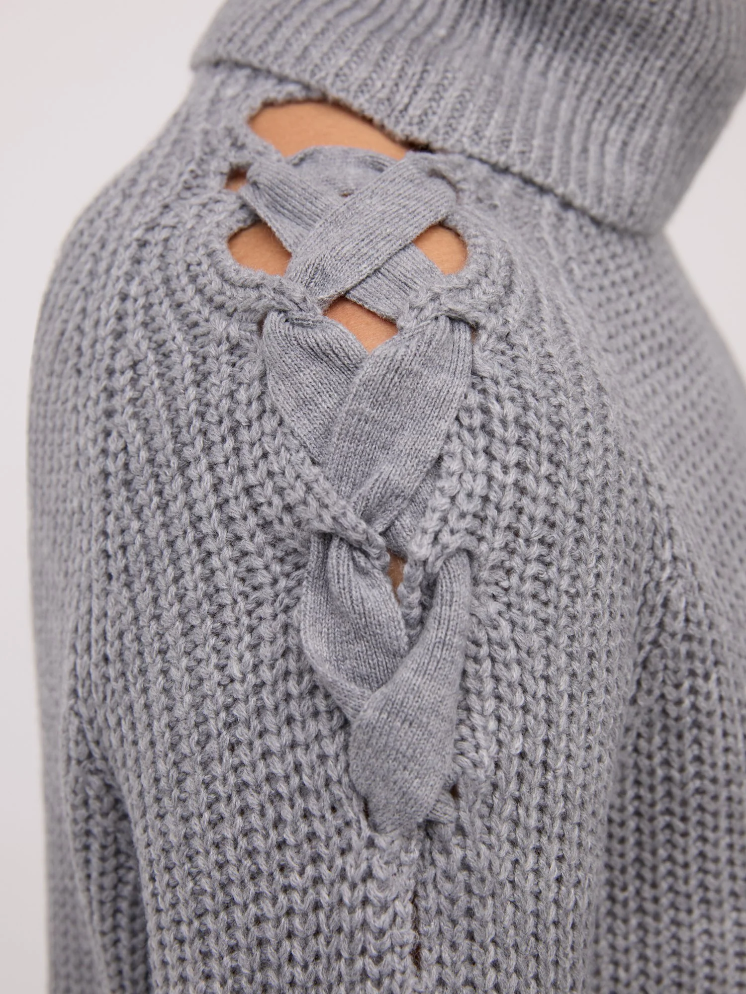 Lattice-Shoulder Turtleneck Tunic Sweater - Image 10