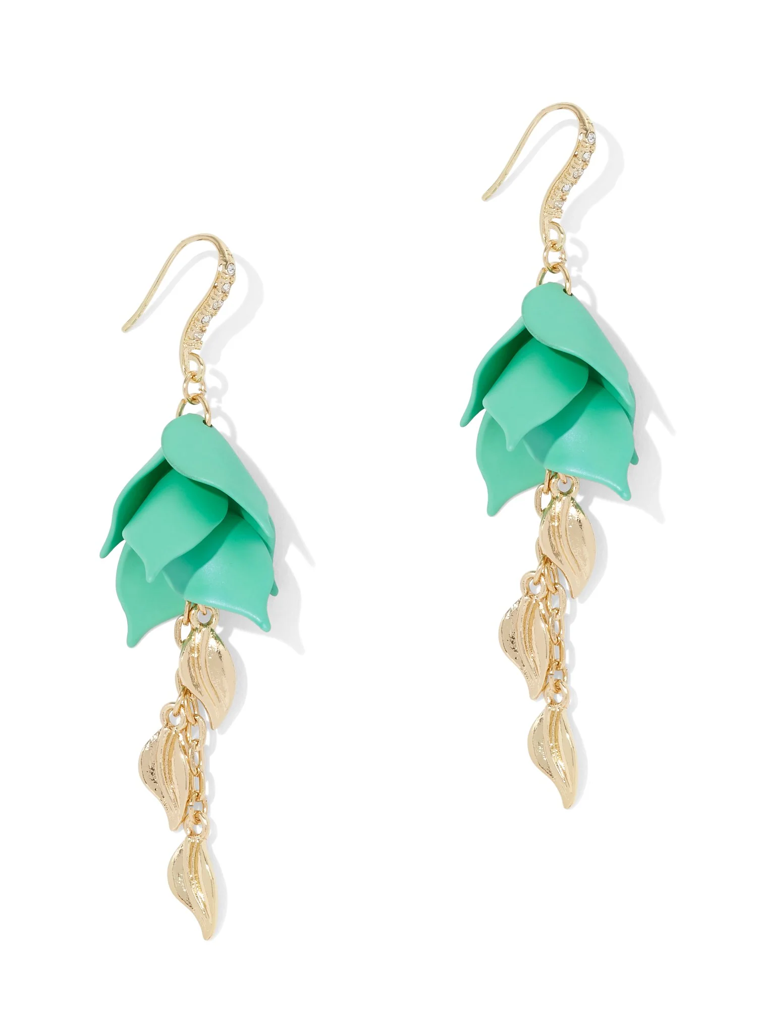 Leaf-Accent Linear Drop Earring