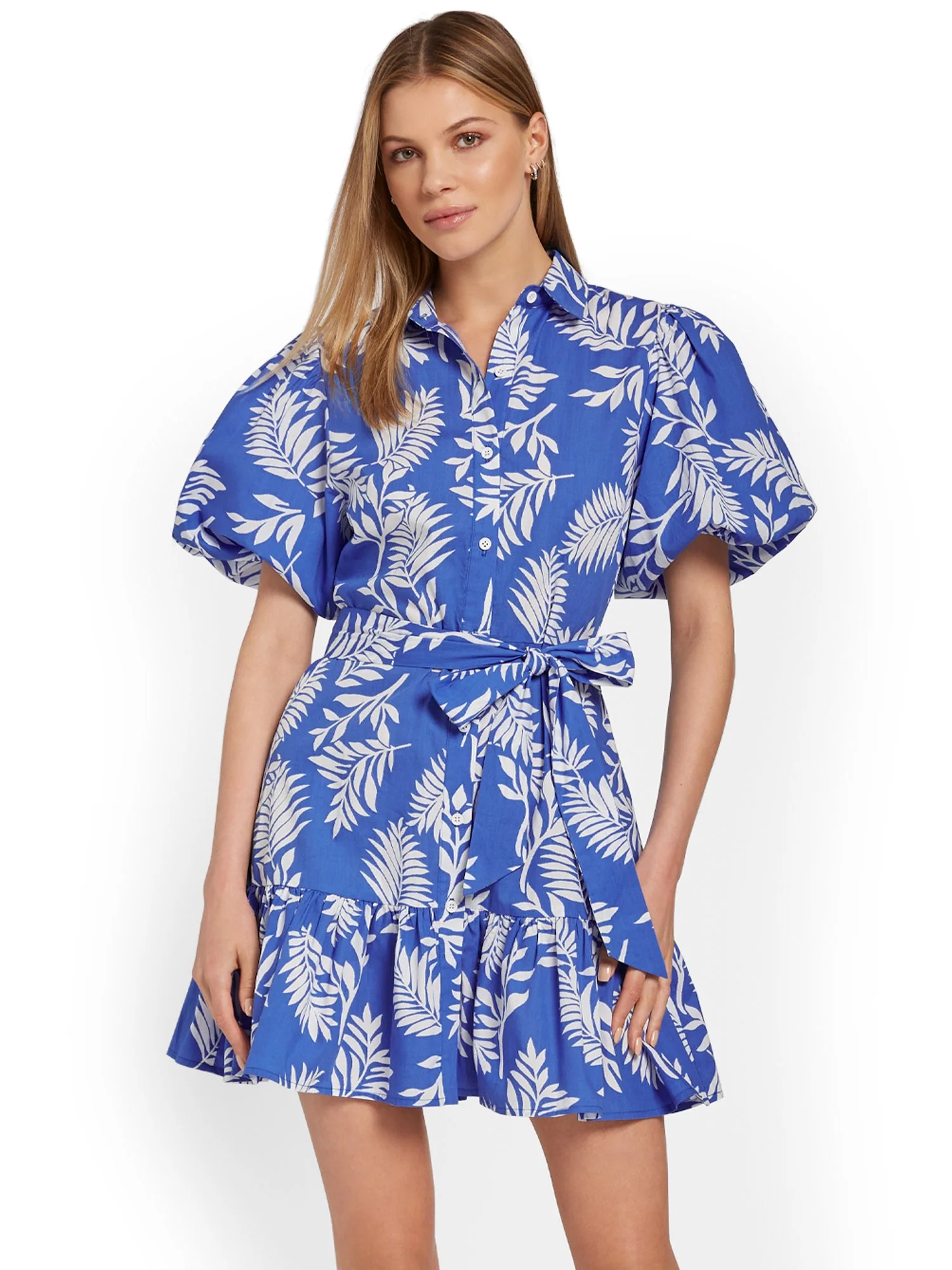 Flying Tomato Leaf-Print Puff-Sleeve Shirtdress - Brands We Love