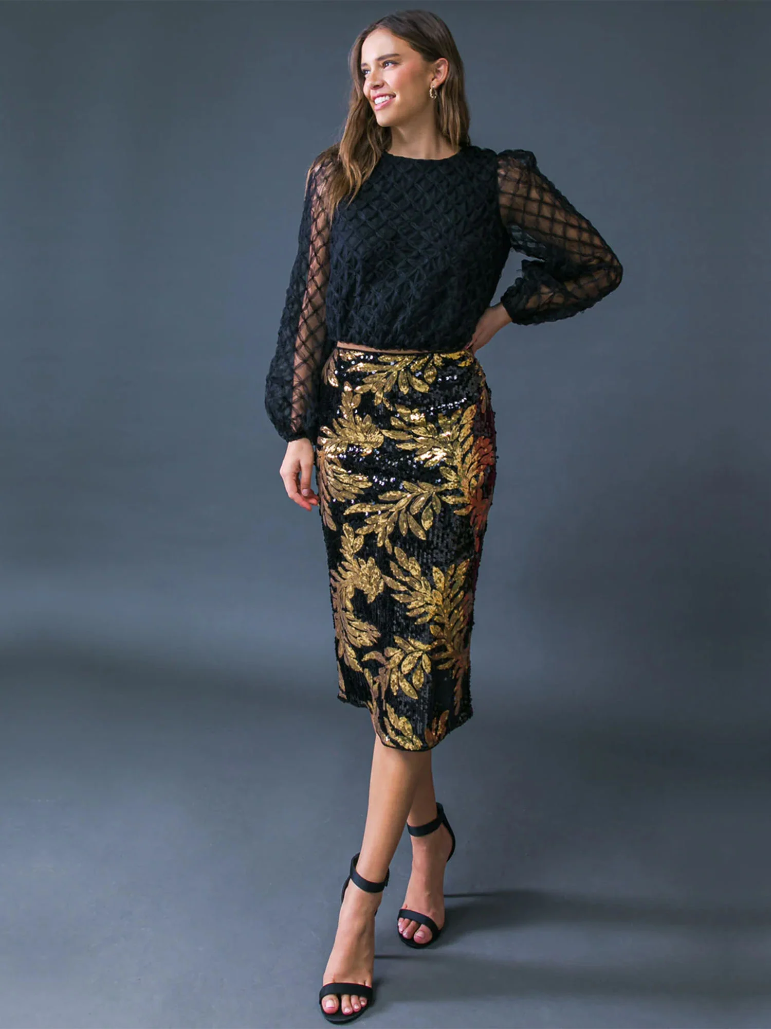 Leaf Accent Sequin Skirt - Image 2