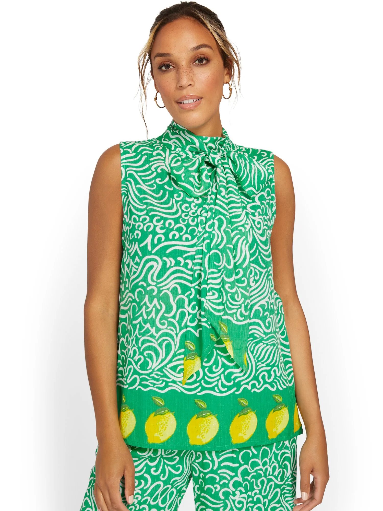 Lemon-Border Bow-Neck Blouse - Image 4