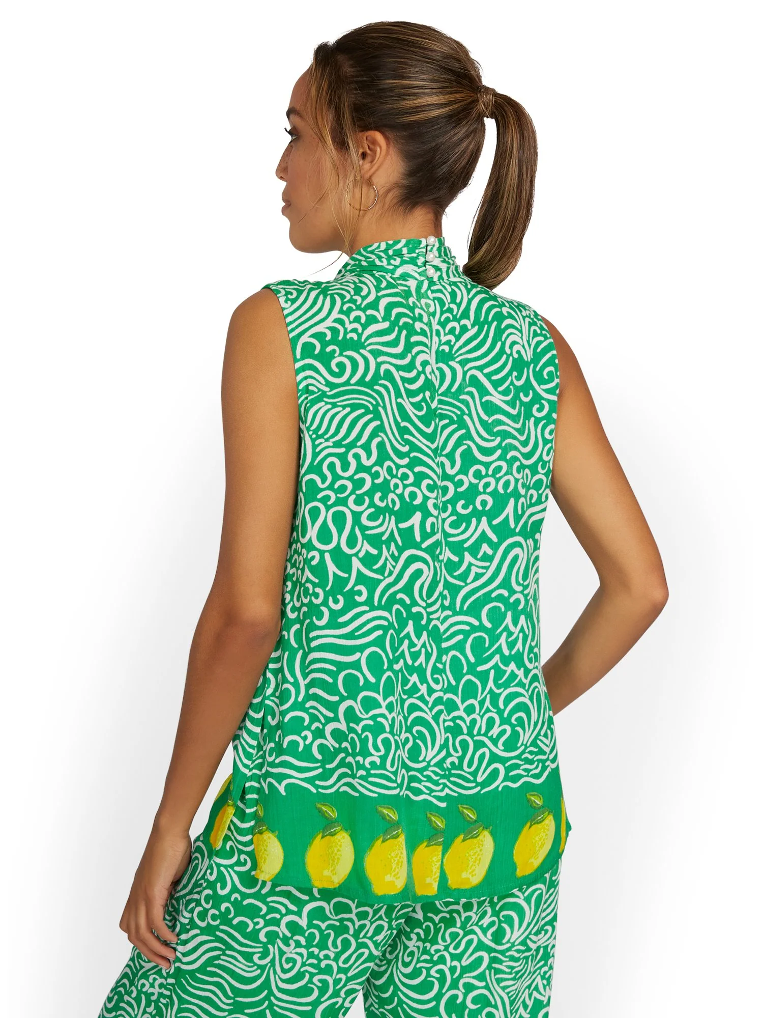 Lemon-Border Bow-Neck Blouse - Image 6