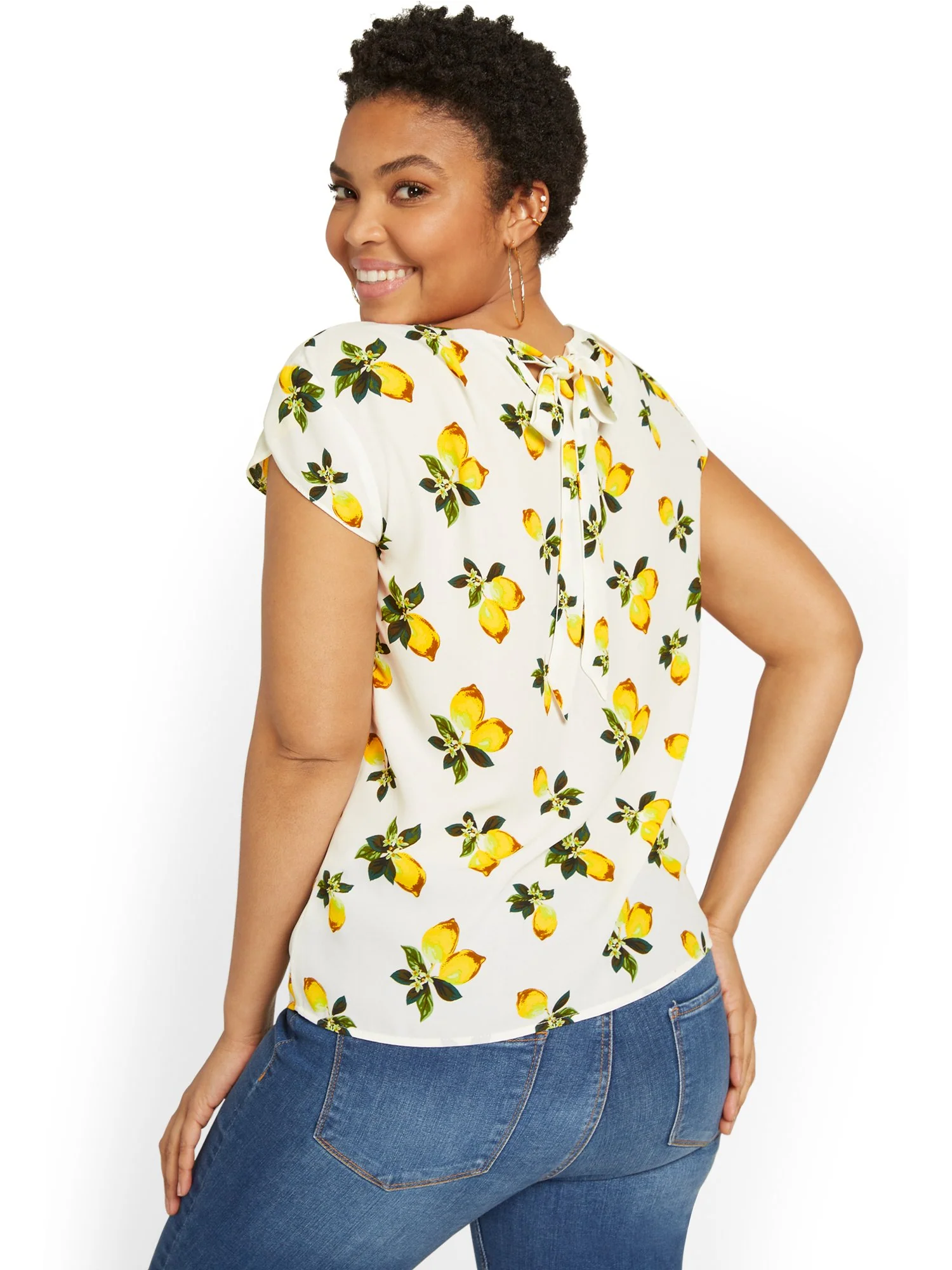 Lemon-Print Keyhole Cut-Out Top - Image 2