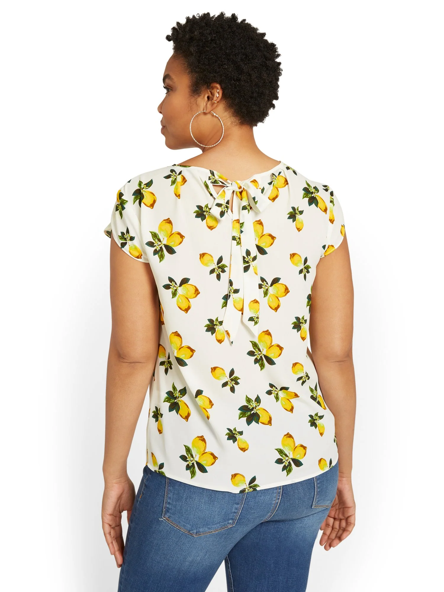 Lemon-Print Keyhole Cut-Out Top - Image 3