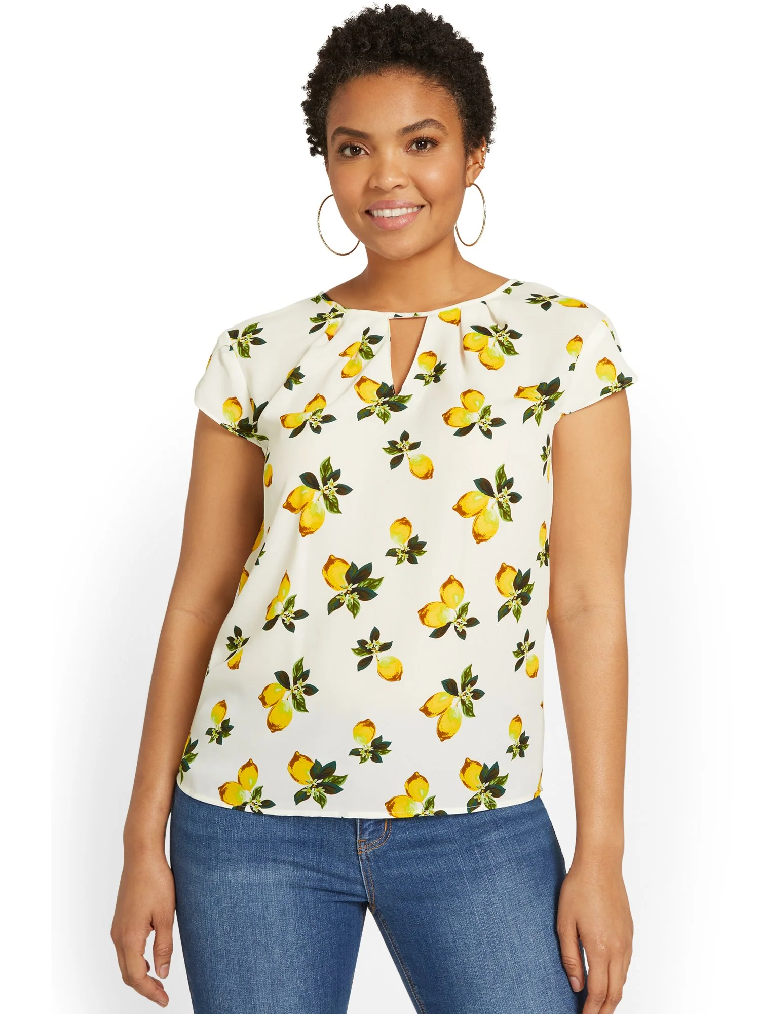 Lemon-Print Keyhole Cut-Out Top - Image 4