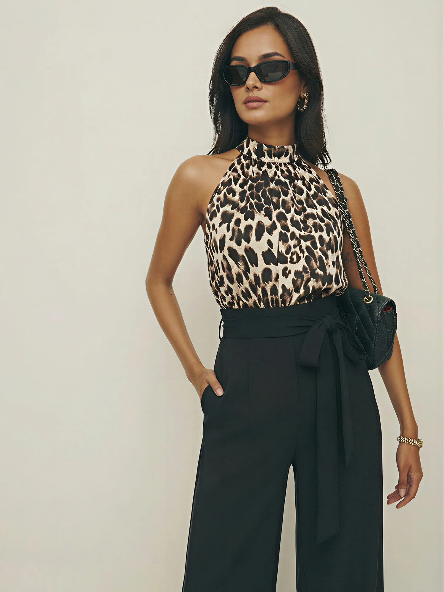 Leopard Mock Neck Satin Jumpsuit - Image 3