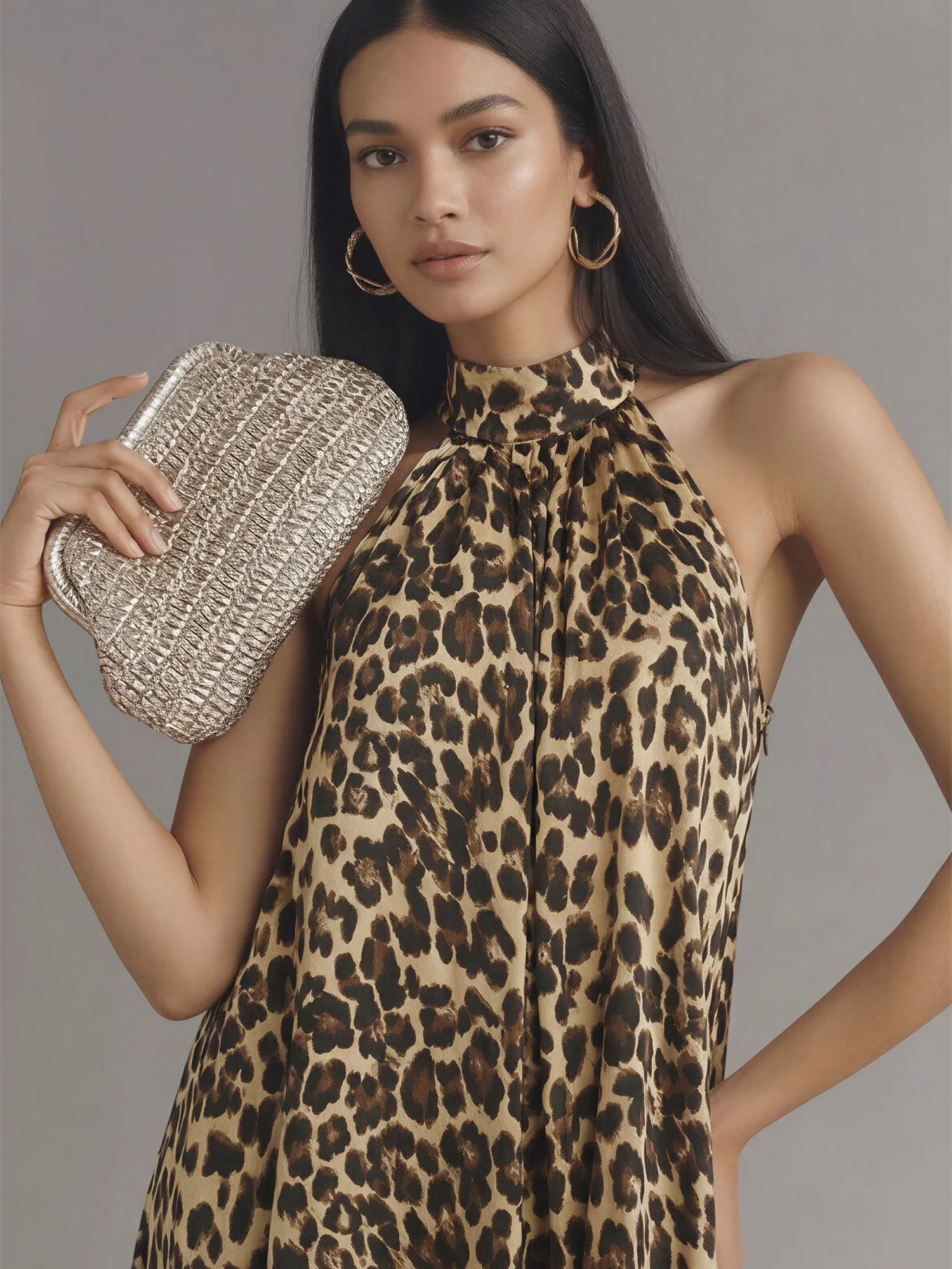 Leopard Mock Neck Satin Jumpsuit - Image 2
