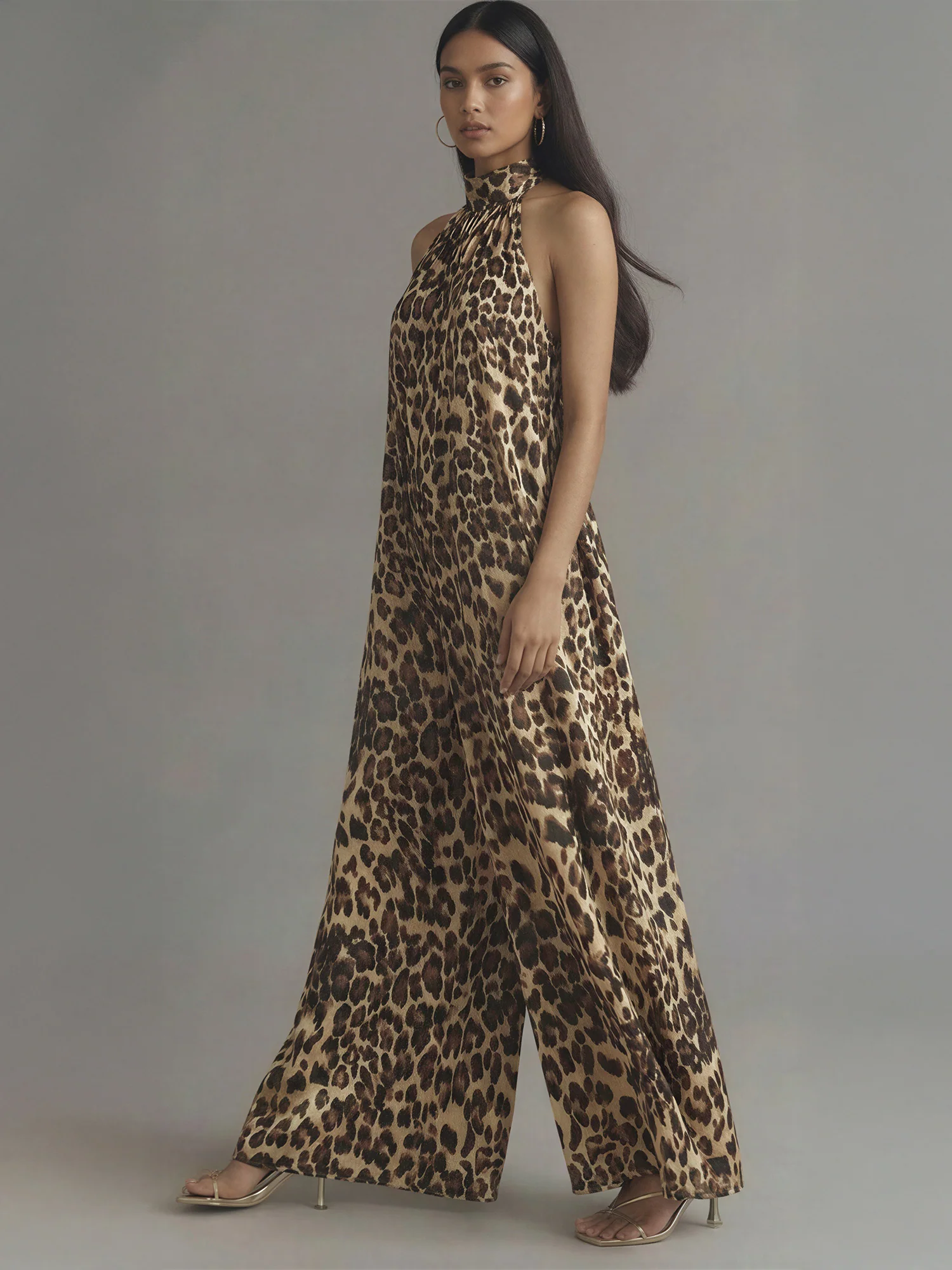 Leopard Mock Neck Satin Jumpsuit - Image 3
