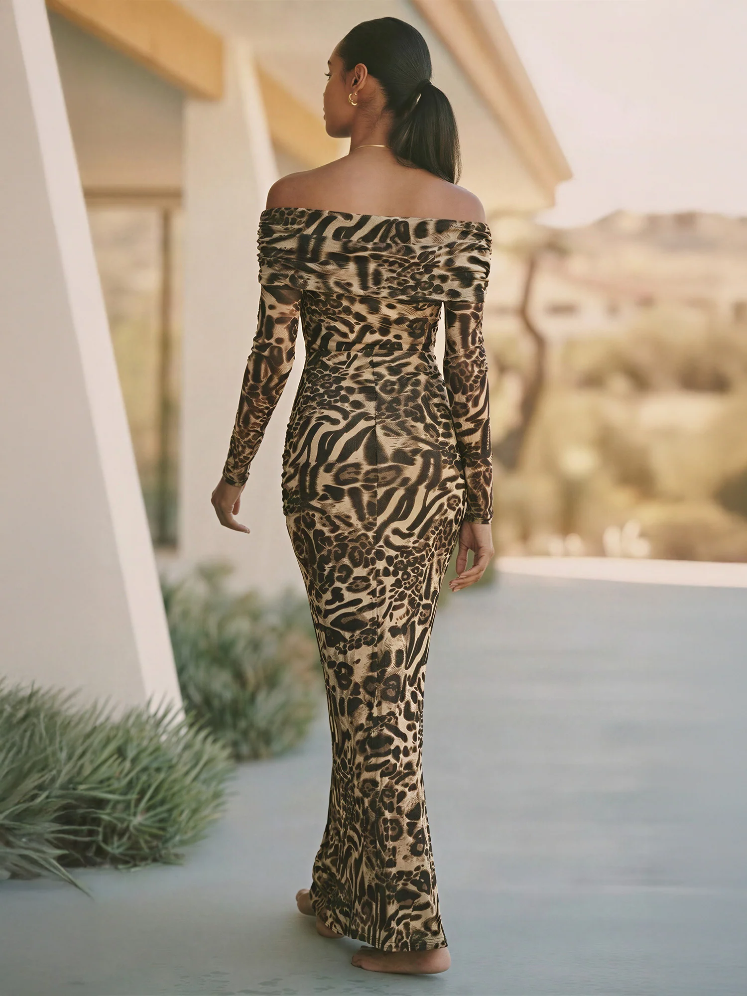 Leopard Off The Shoulder Maxi Dress - Image 4