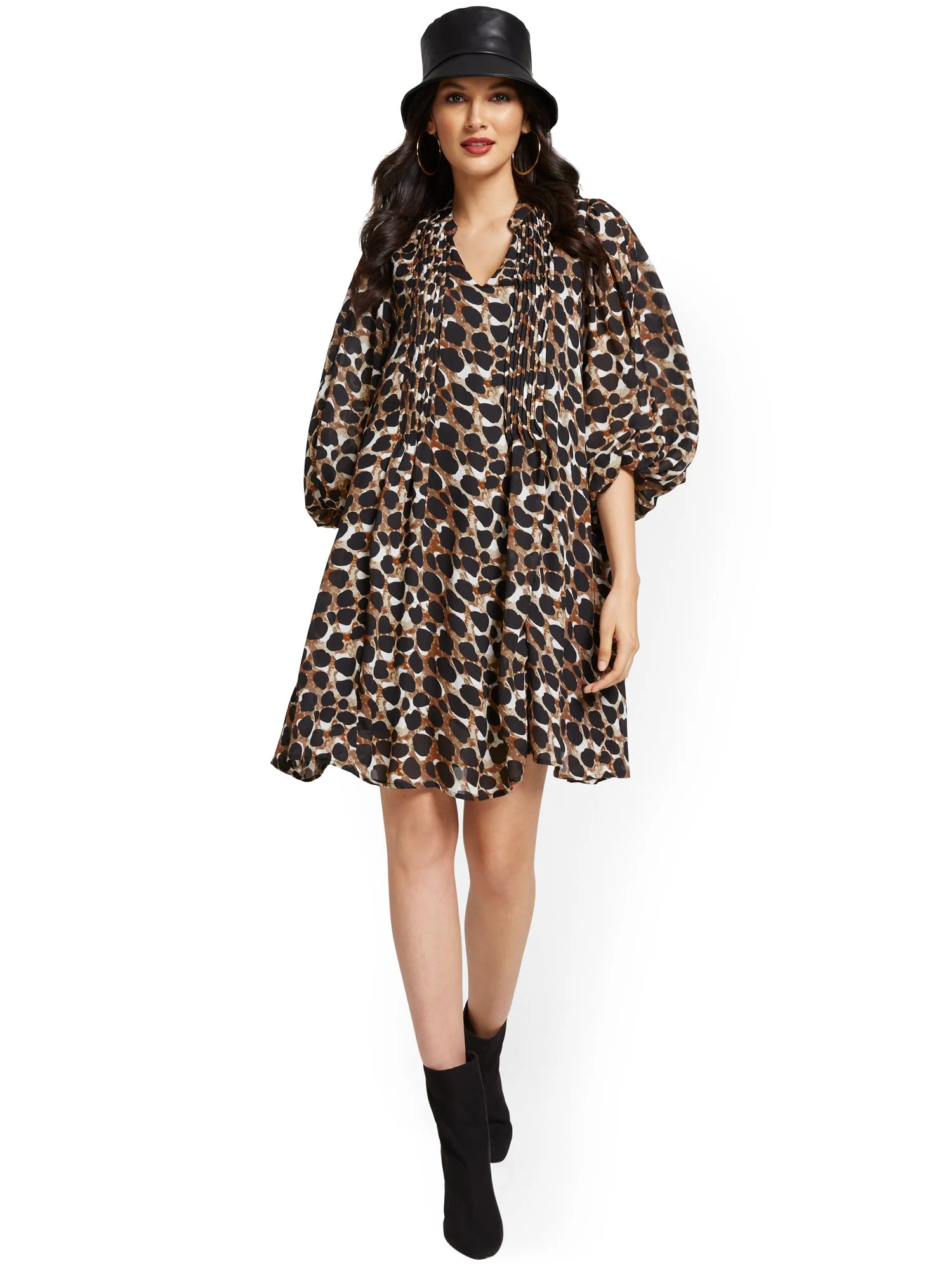 Leopard-Print Balloon-Sleeve Drama Dress