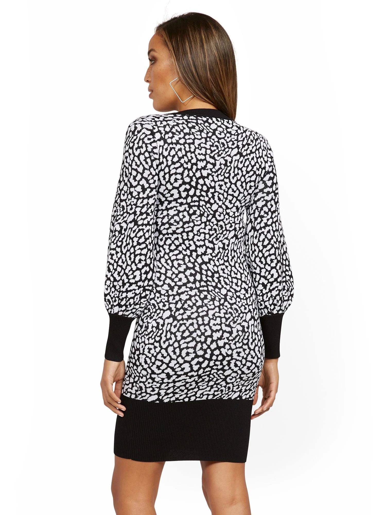Leopard-Print Balloon-Sleeve Sweater Dress - Image 3
