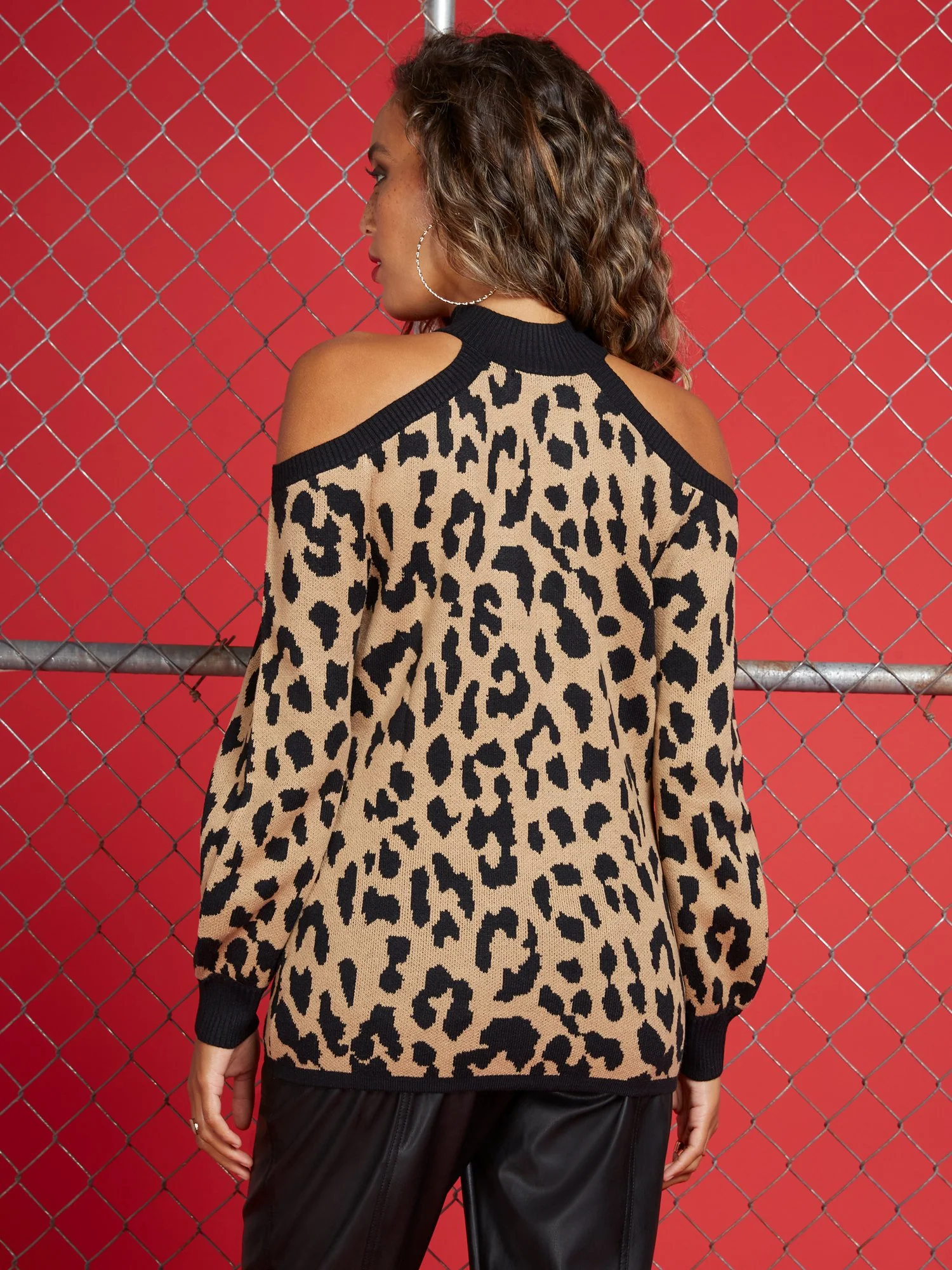 Leopard-Print Cold-Shoulder Turtleneck Sweater - Image 3