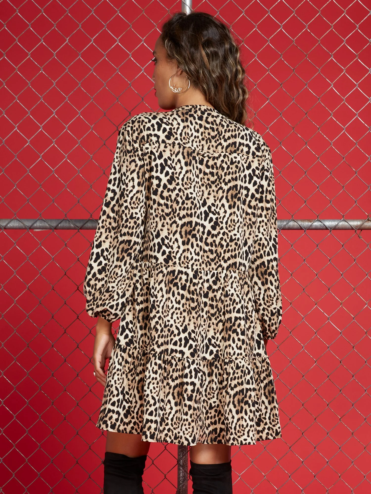 Leopard-Print Collarless Tiered Dress - Image 3