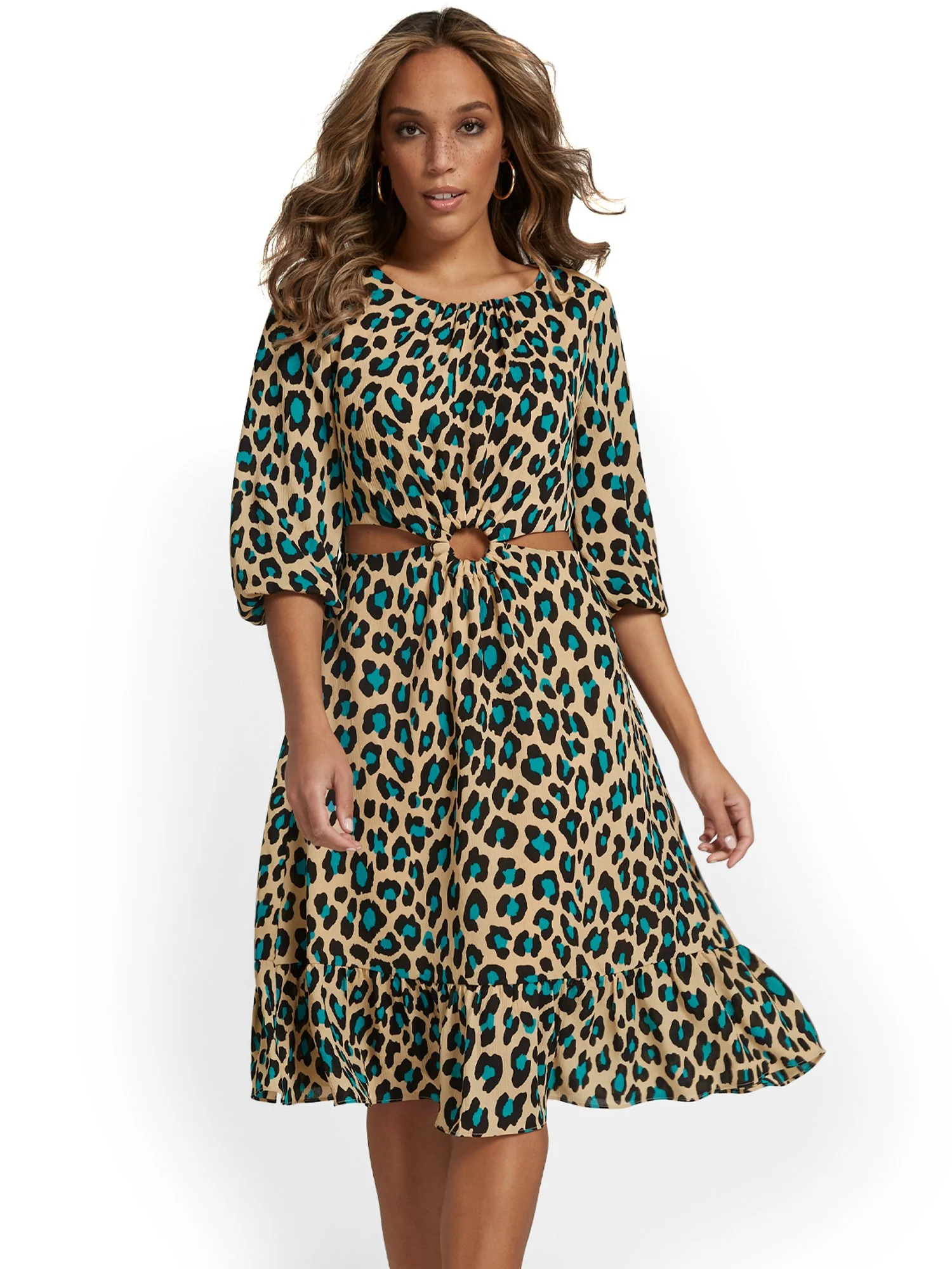 Leopard-Print Cut-Out Midi Dress