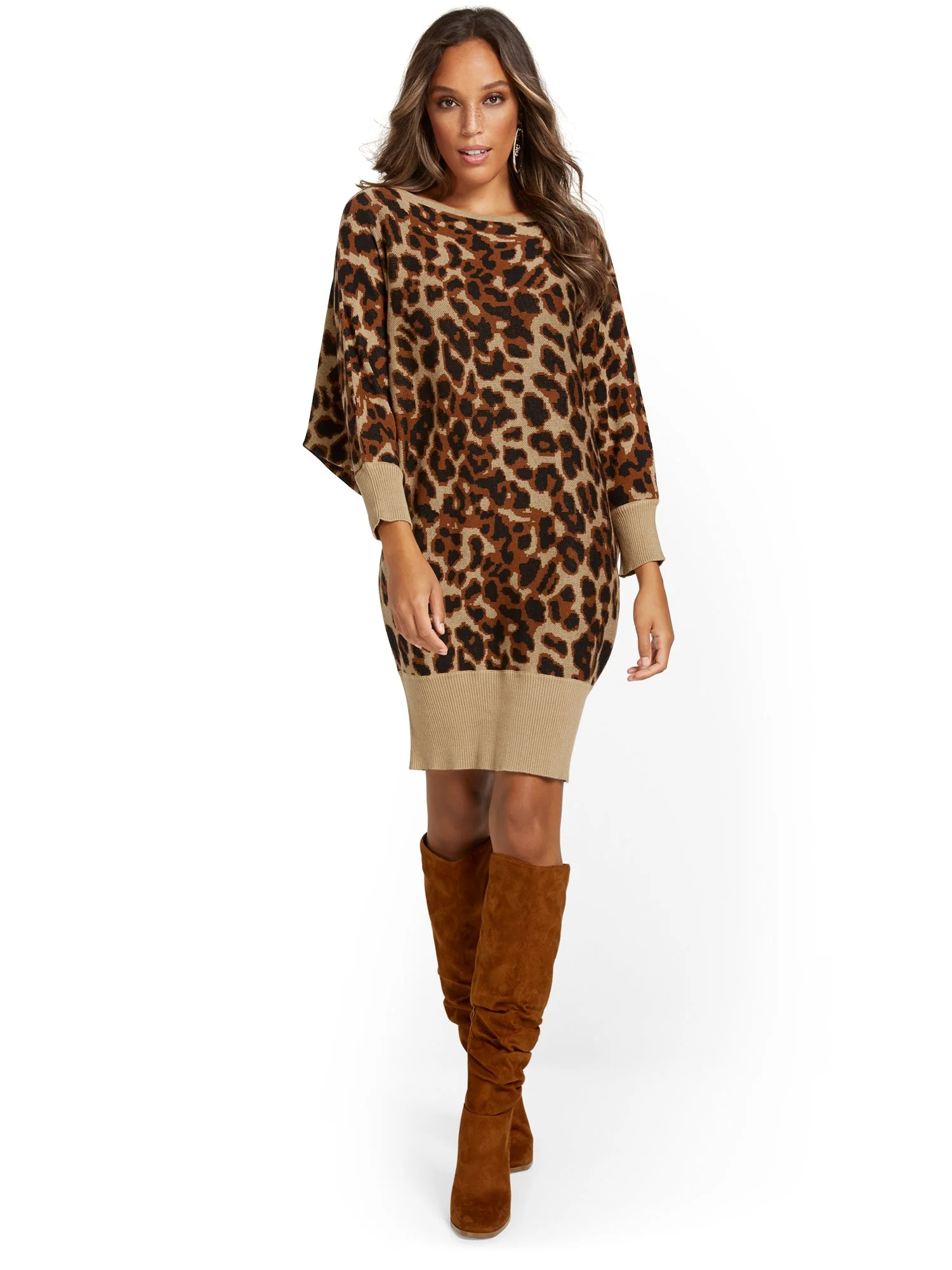 Leopard-Print Dolman Sweater Dress - Image 2