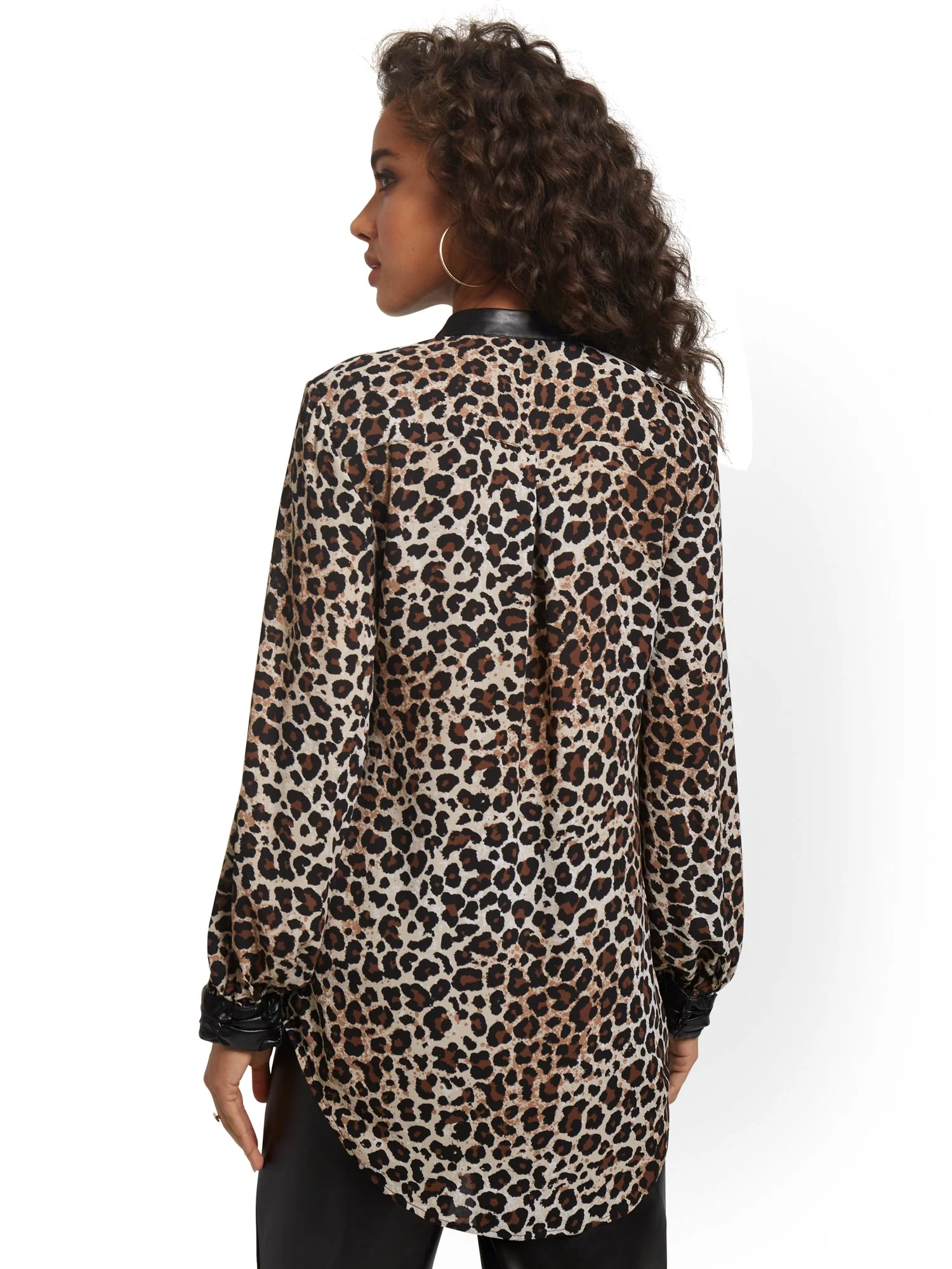 Leopard-Print Faux-Leather Trim Tunic Top - Image 3