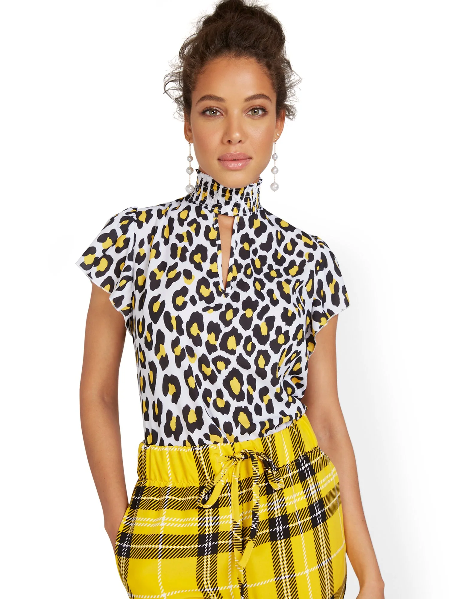 Leopard-Print Flutter-Sleeve Top