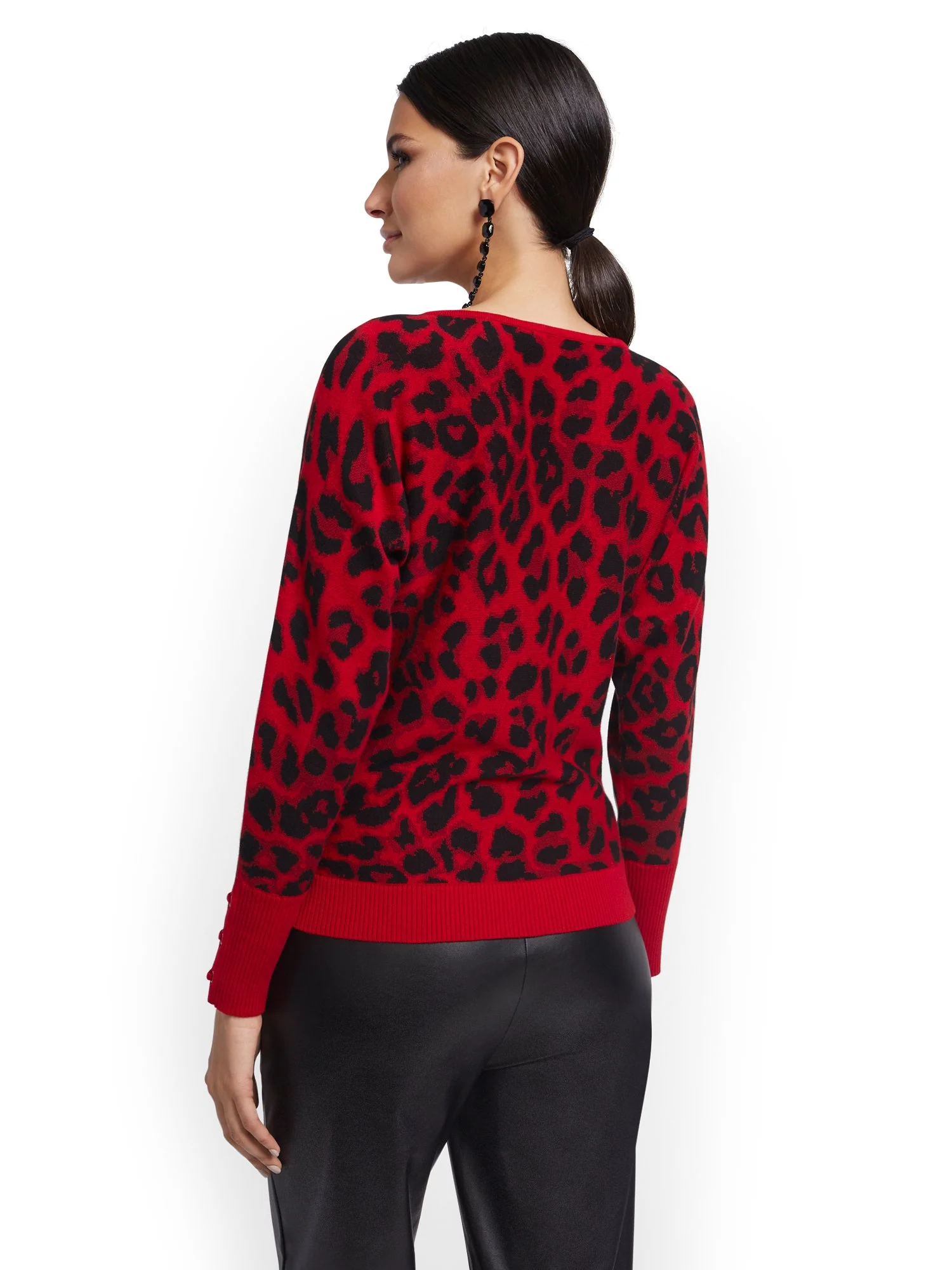 Leopard-Print Lace-Up Cuff Dolman Sweater - Image 3